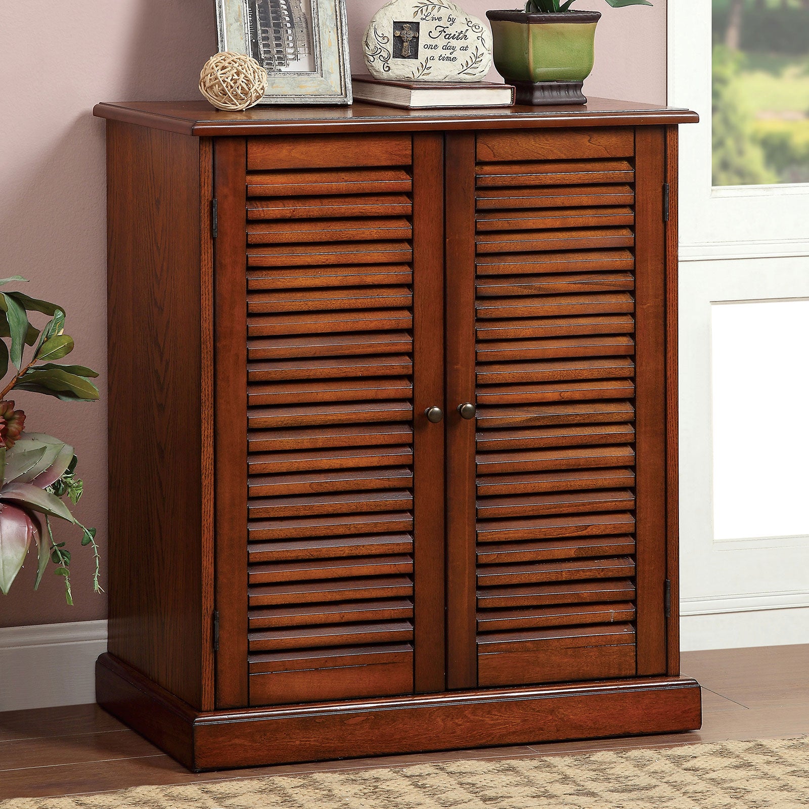 Modern Transitional Design 1Pc Shoe Cabinet Oak Finish Adjustable Shel