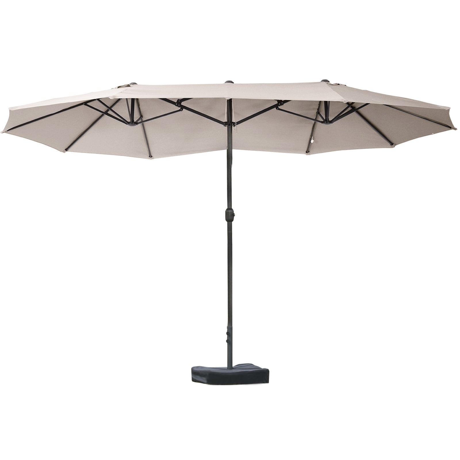 brown rectangle patio umbrella Outsunny Patio Umbrella 15' Steel Rectangular Outdoor Double Sided Market With Base, Sun Protection & Easy Crank For Deck Pool Patio, Coffee Brown
