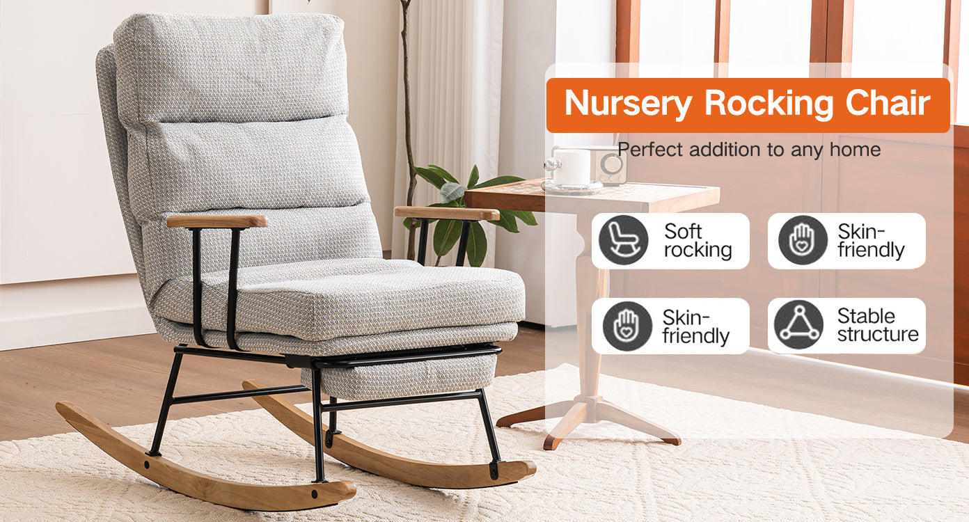 Modern Teddy Gliding Rocking Chair With High Back, Retractable Footres