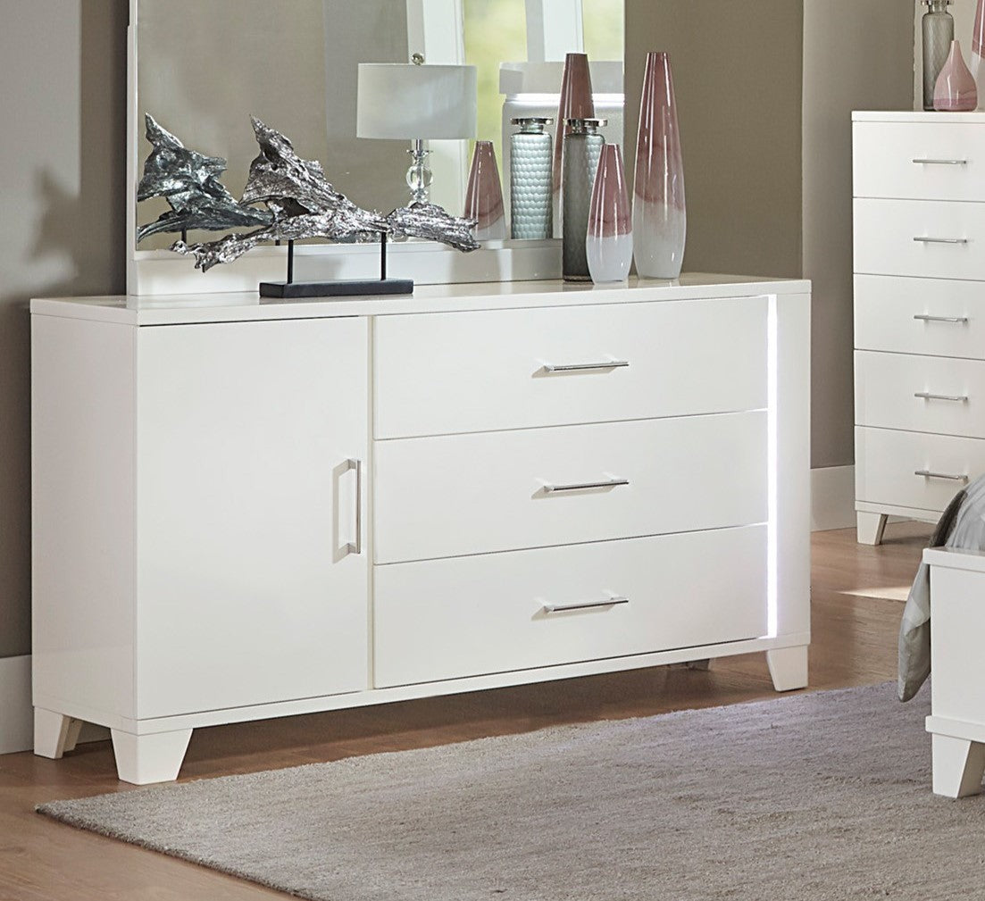 modern white high gloss dresser White High Gloss Finish Modern Bedroom 1Pc Dresser With Drawers Adjustable  Shelfs Led Light Strip Wooden Furniture White Bedroom Modern Wood