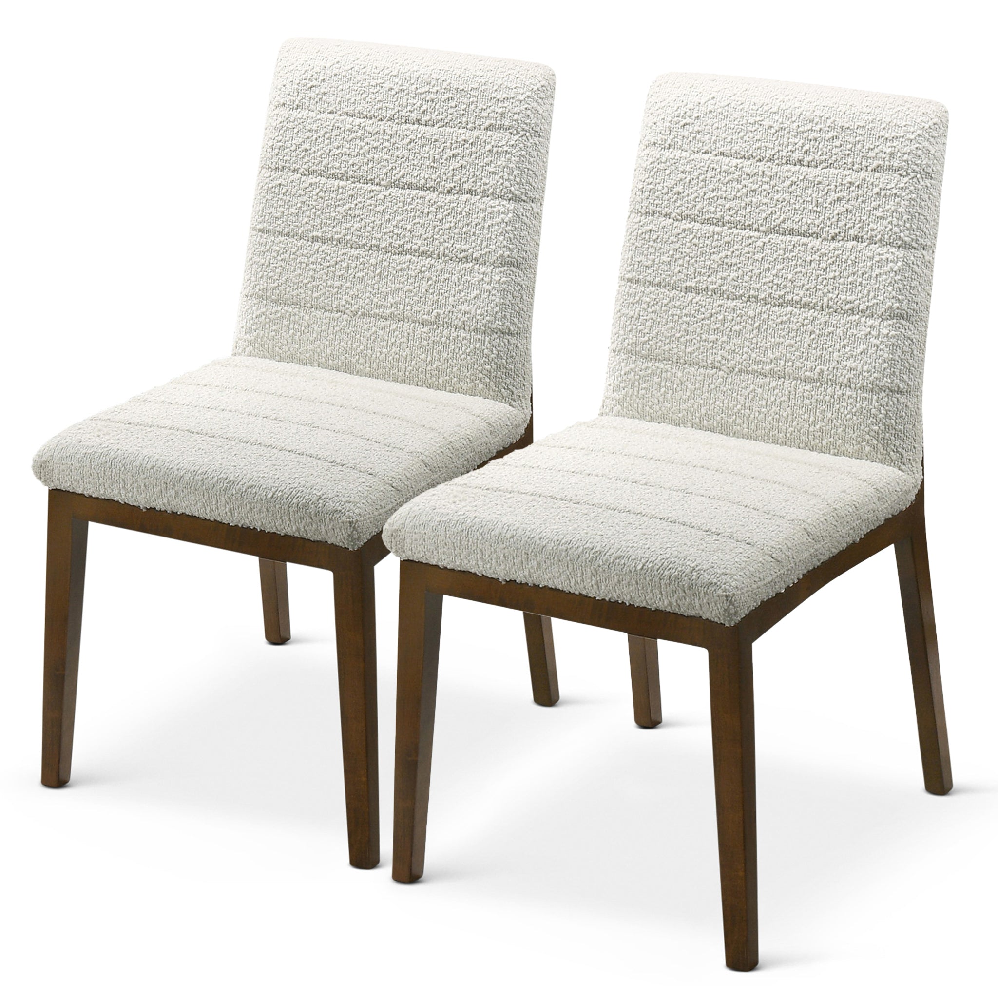 Ines White Boucle Dining Chair Set Of Solid Brown,White Brown Dining
