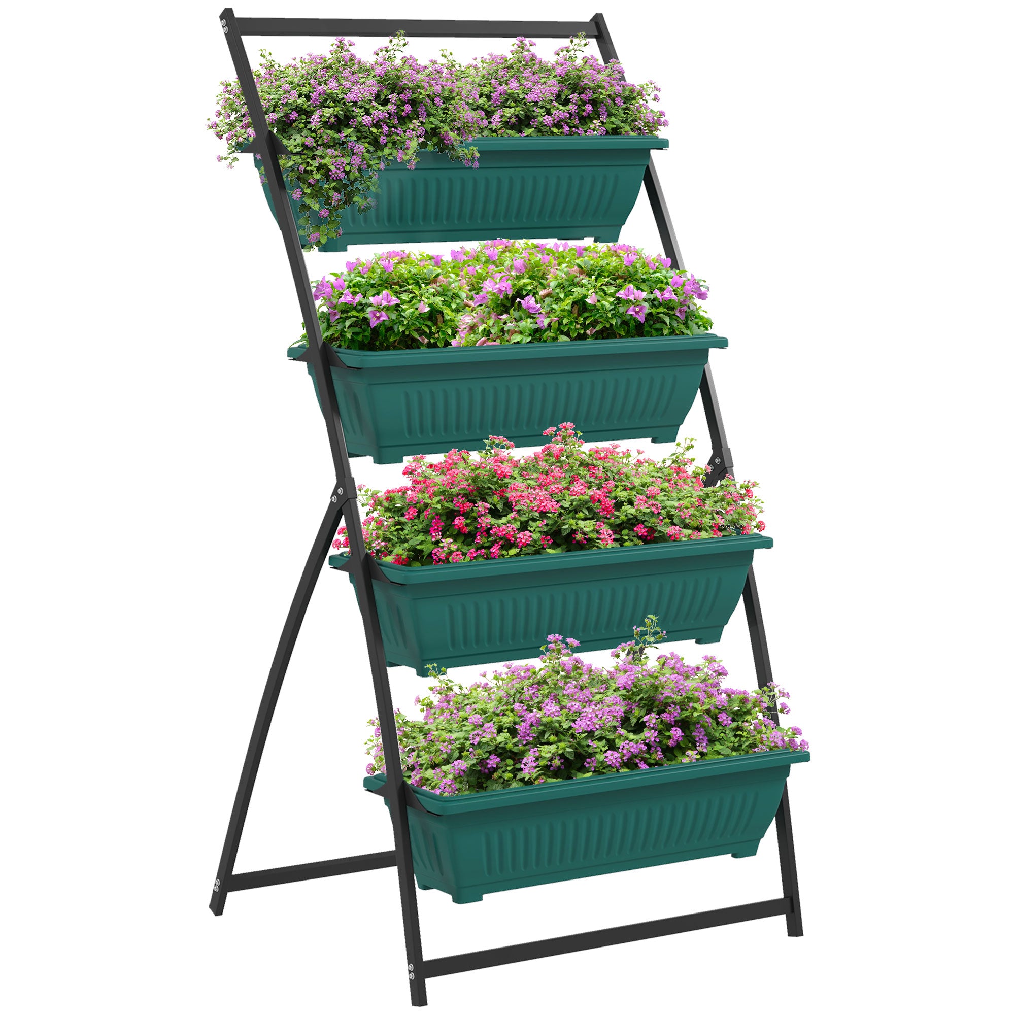 plastic tiered plant stand Outsunny Raised Garden Bed, 4 Tier Vertical Garden Planter Set, 4 Outd