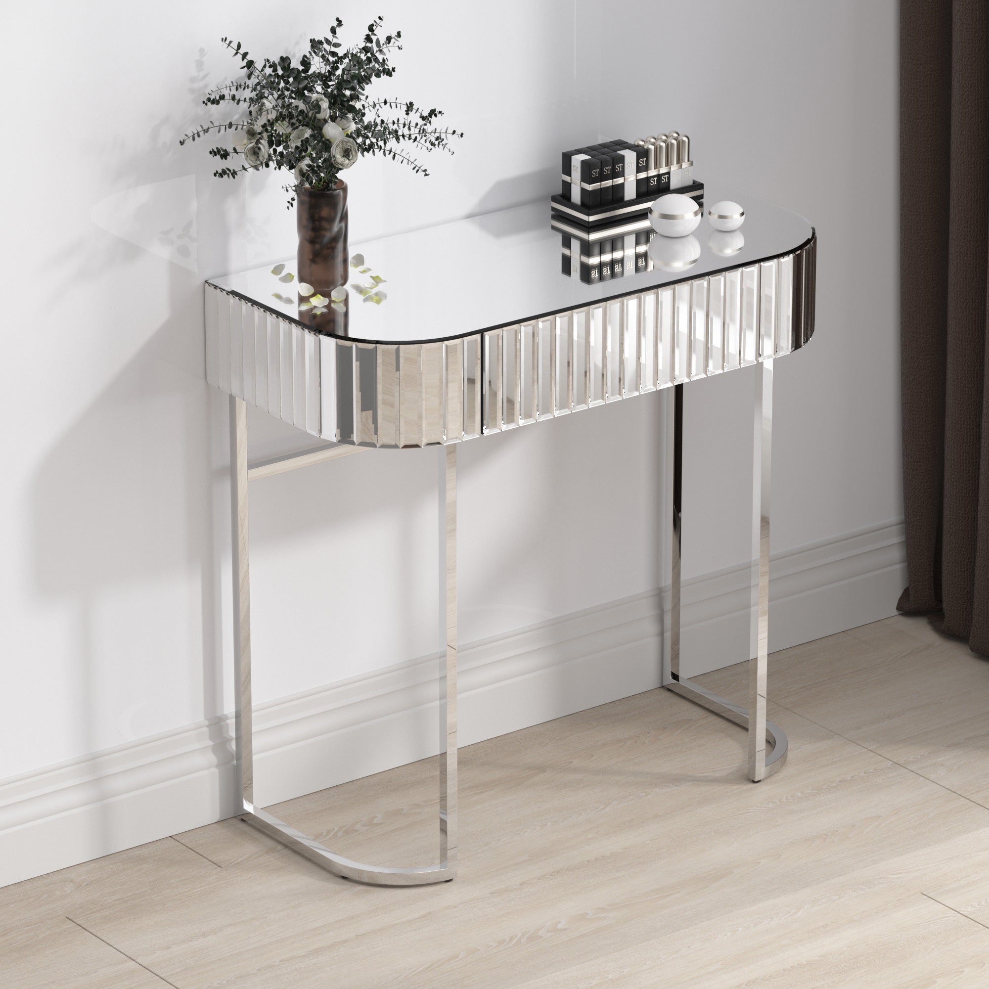Mirrored Vanity Table, Mirrored Dressing Table, Stainless Steel Glossy