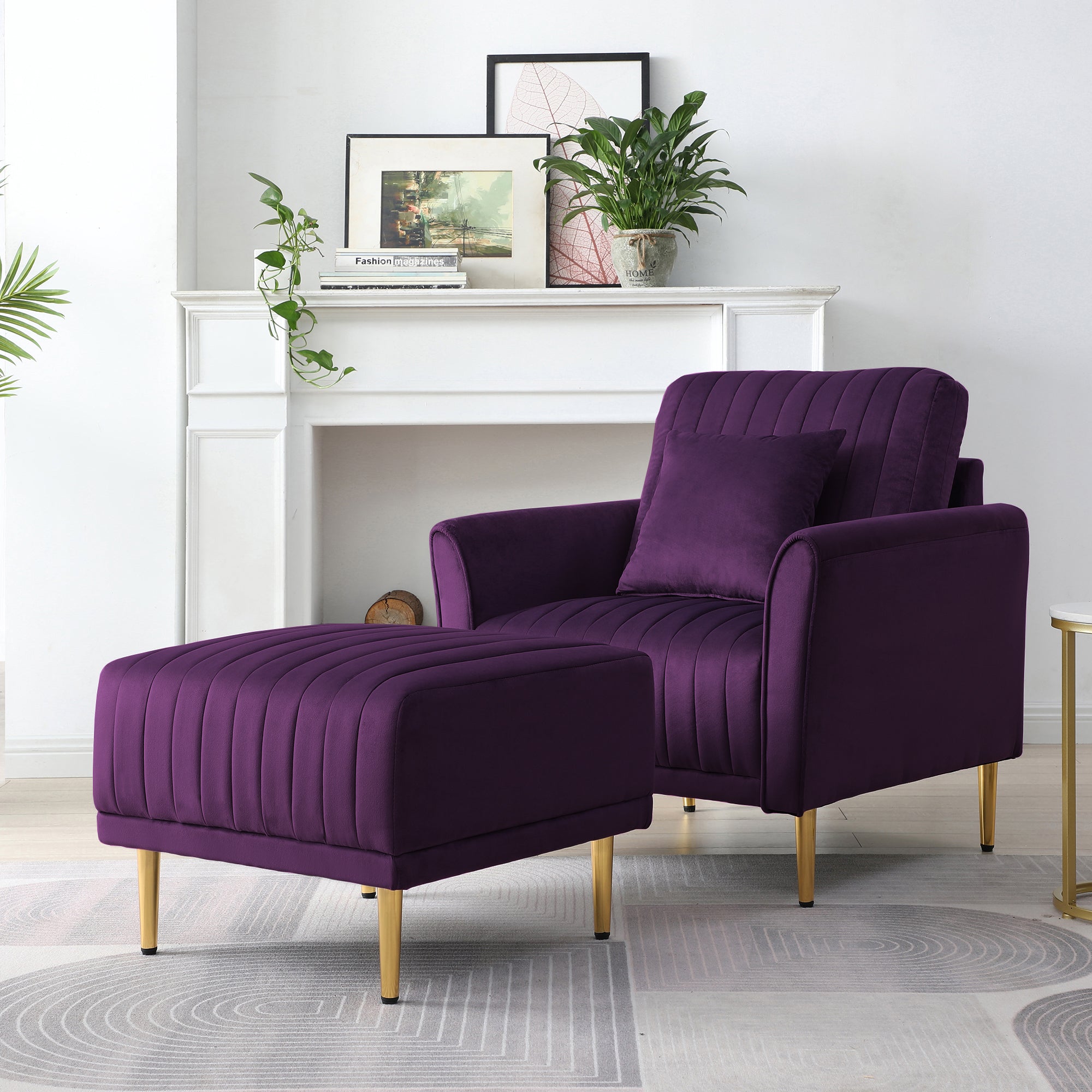 Accent Chair With Ottoman, Modern Tub Arm Chair Footstool Set For Livi