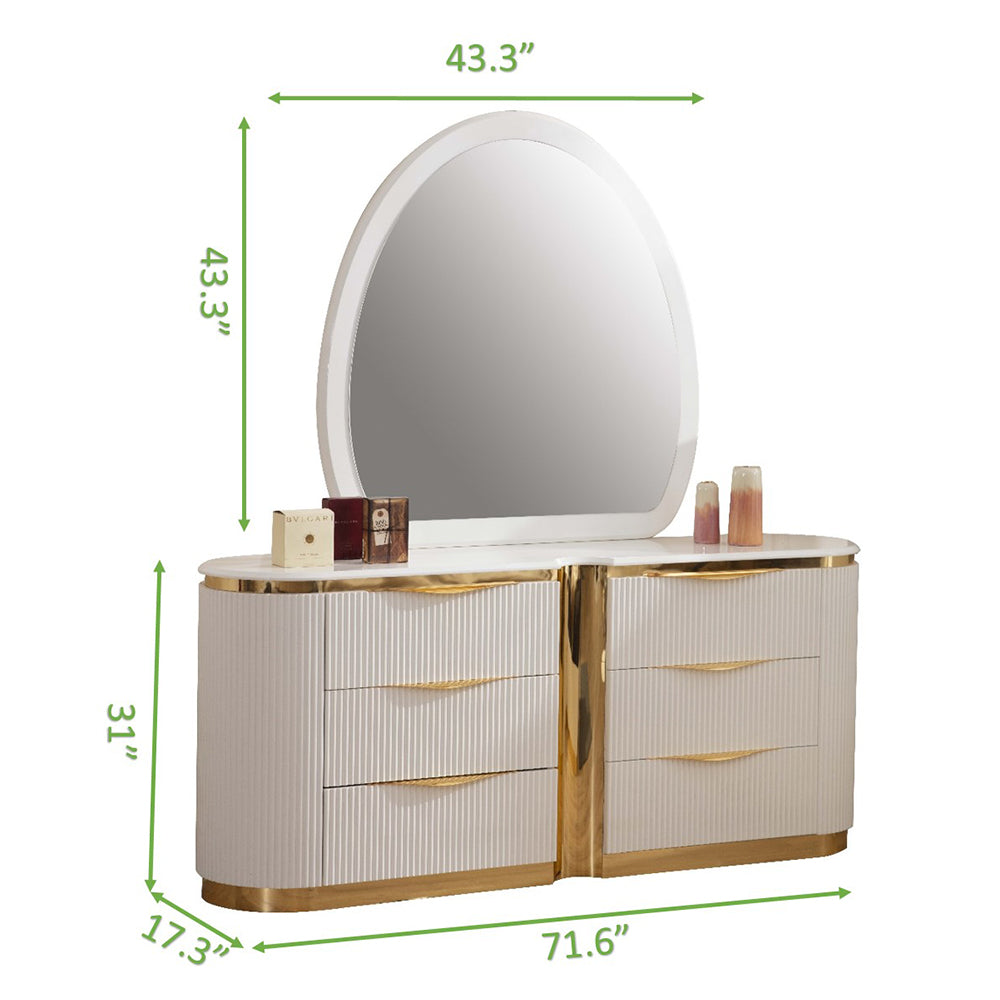 slim fit dress slacks Laura Gold Detailed 6 Drawer Dresser Made with Wood in White White Drawer 5 Drawers & Above Bedroom Dovetail Joints Contemporary,Modern White Solid