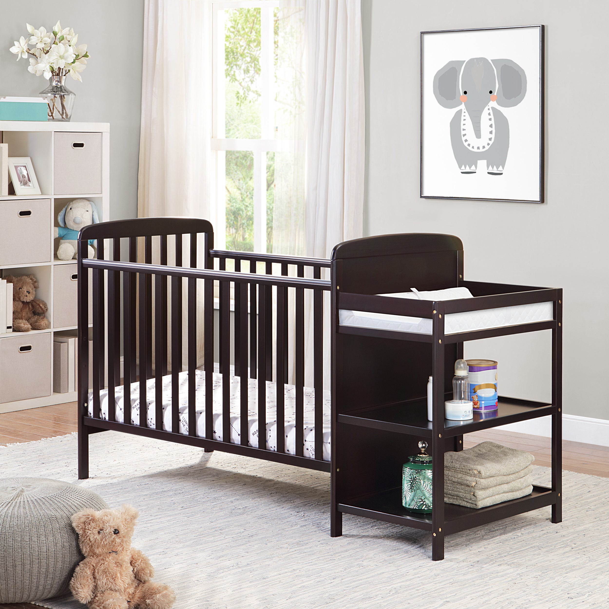 Ramsey 3 In 1 Convertible Crib And Changer Combo Espresso Espresso Sol