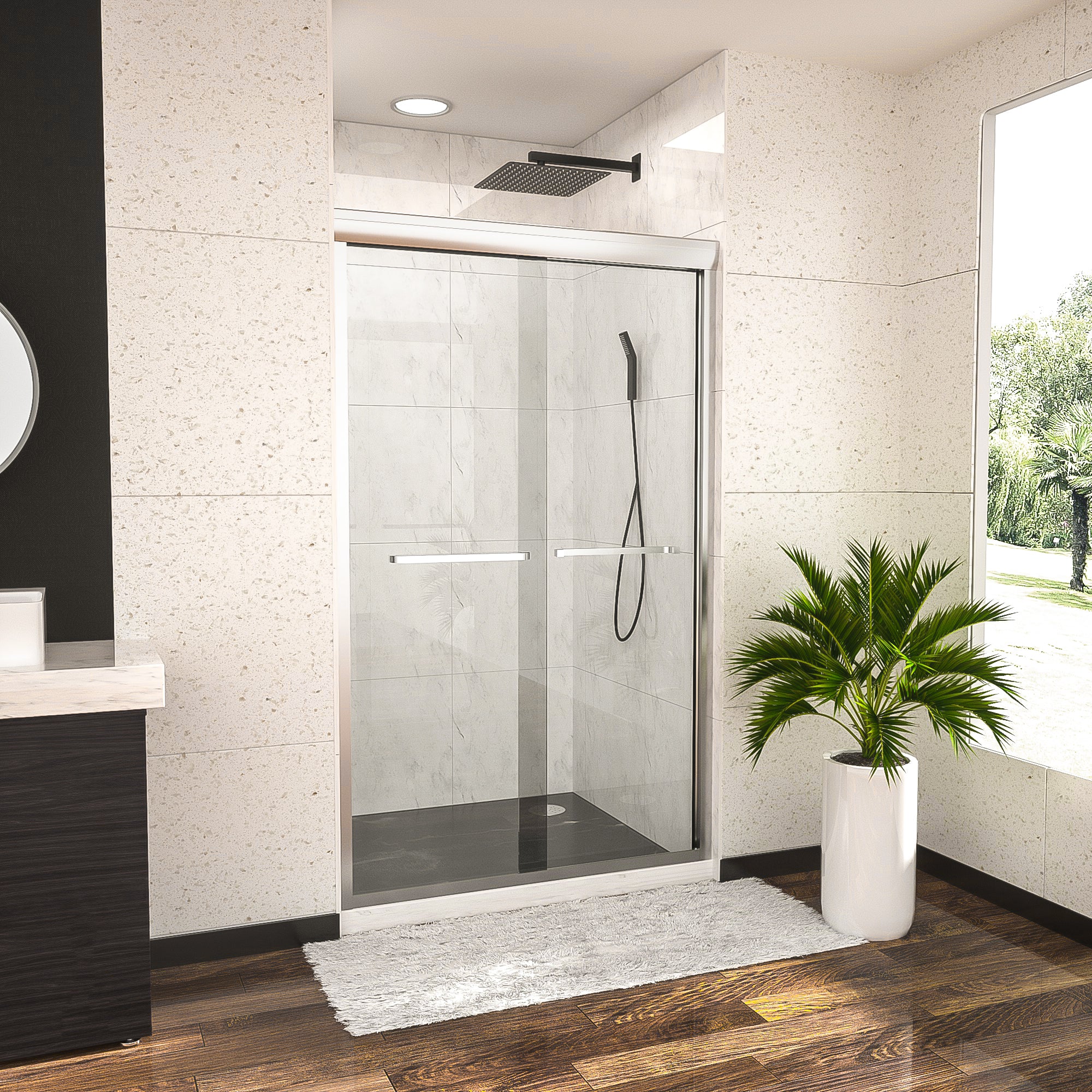 ELEGANT Shower Door 54 W x 72 H, Semi-Frameless Bypass Sliding Shower