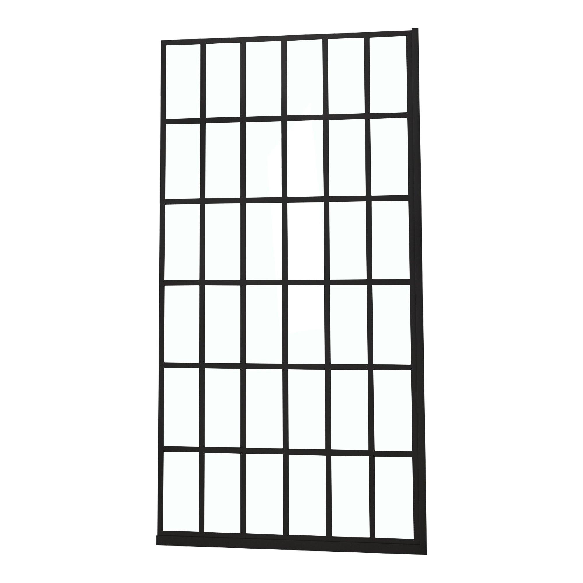 34" X 72" Fixed Shower Door – 5/16" (8mm) Clear Tempered Glass, Matte Black Finish, Adjustable Width 33-1/2" To 34", Walk-In Design With Grid Pattern, Easy 5-Step Install
