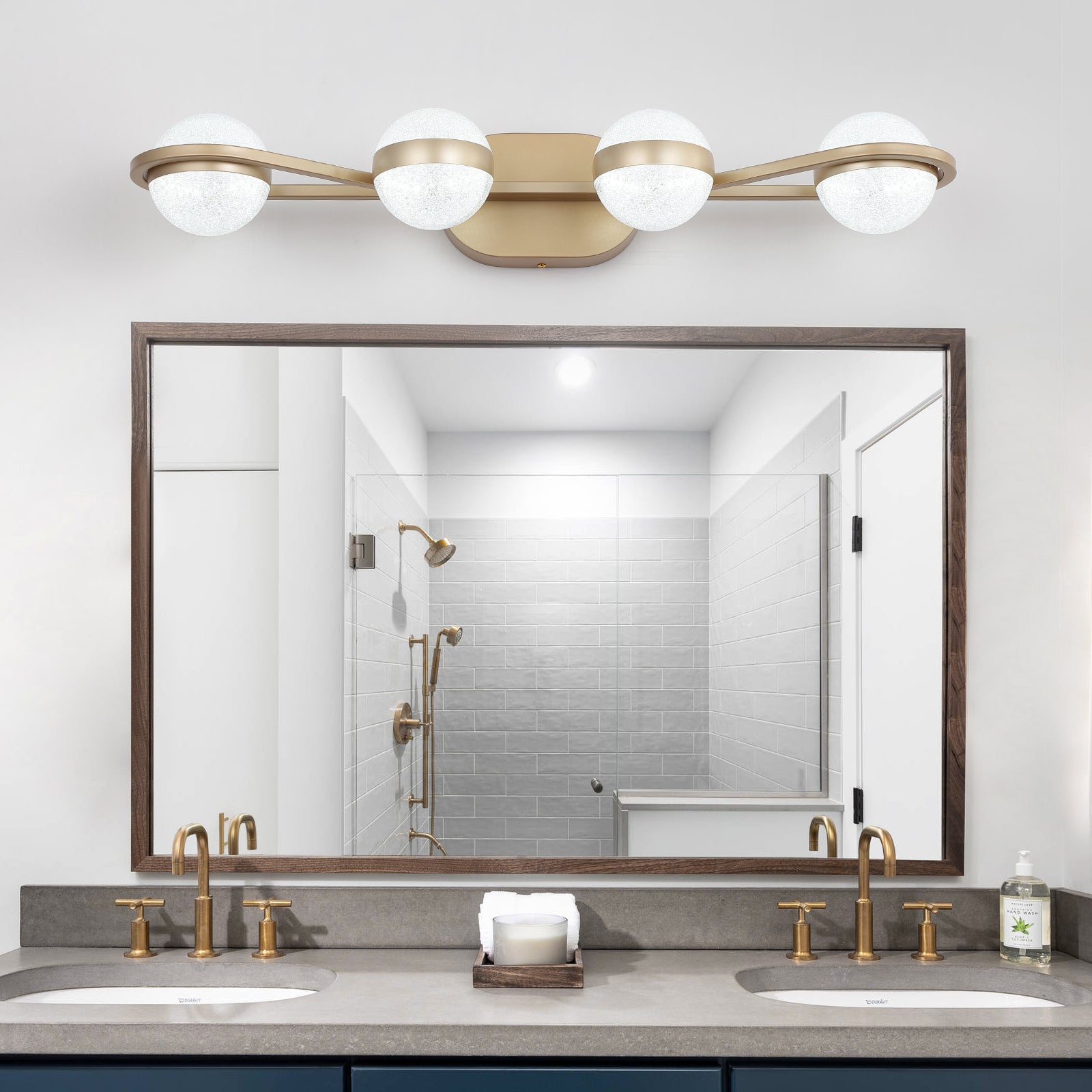 Modern Minimalist Bathroom Vanity Light, LED 5 Bulb Frosted Glass Shades, Wall Mounted Decorative Lighting Fixture, Suitable for Bathroom Vanity Mirror (Champagne Gold) main image 0