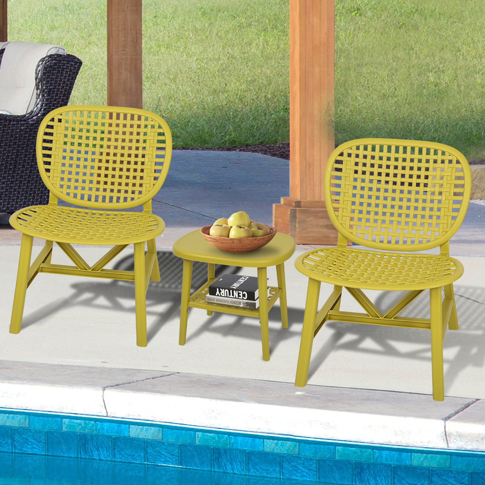 Pieces Hollow Design Patio Table Chair Set All Weather Conversation