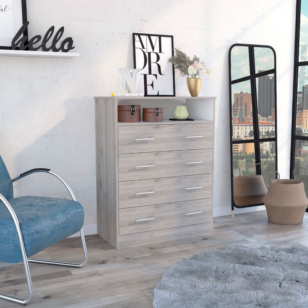 grey dresser table Floren Contemporary Weathered Gray Wood 6-Drawer Dresser – Roundhill  Furniture main image 1
