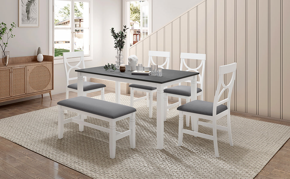 thumbnail image 2 of 6-Piece Dining Room Table Set, Wooden Dining Table Set With 4 Cushioned Chairs And Bench, Modern Dining Chair With Wood Legs For High Back For Living 2 of 14