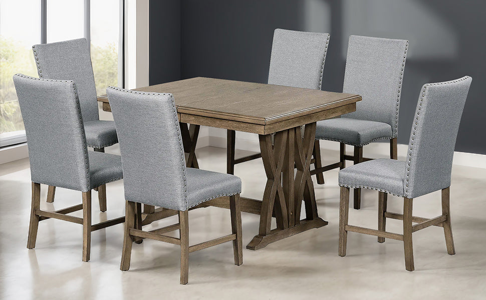 Mid Century Solid Wood 7 Piece Dining Table Set Extendable Kitchen Tab