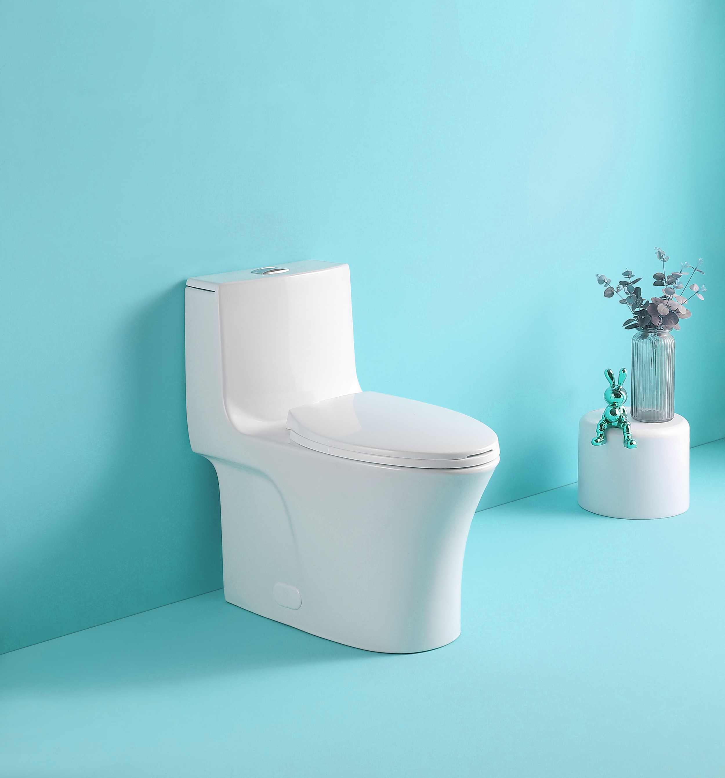 WinZo ML80W-G Elongated One Piece Toilet, Dual Flush 0.8/1.6GPF, Low Profile 17.25" ADA Height, Soft Close Seat, Golden Button, 12" Rough-In, White