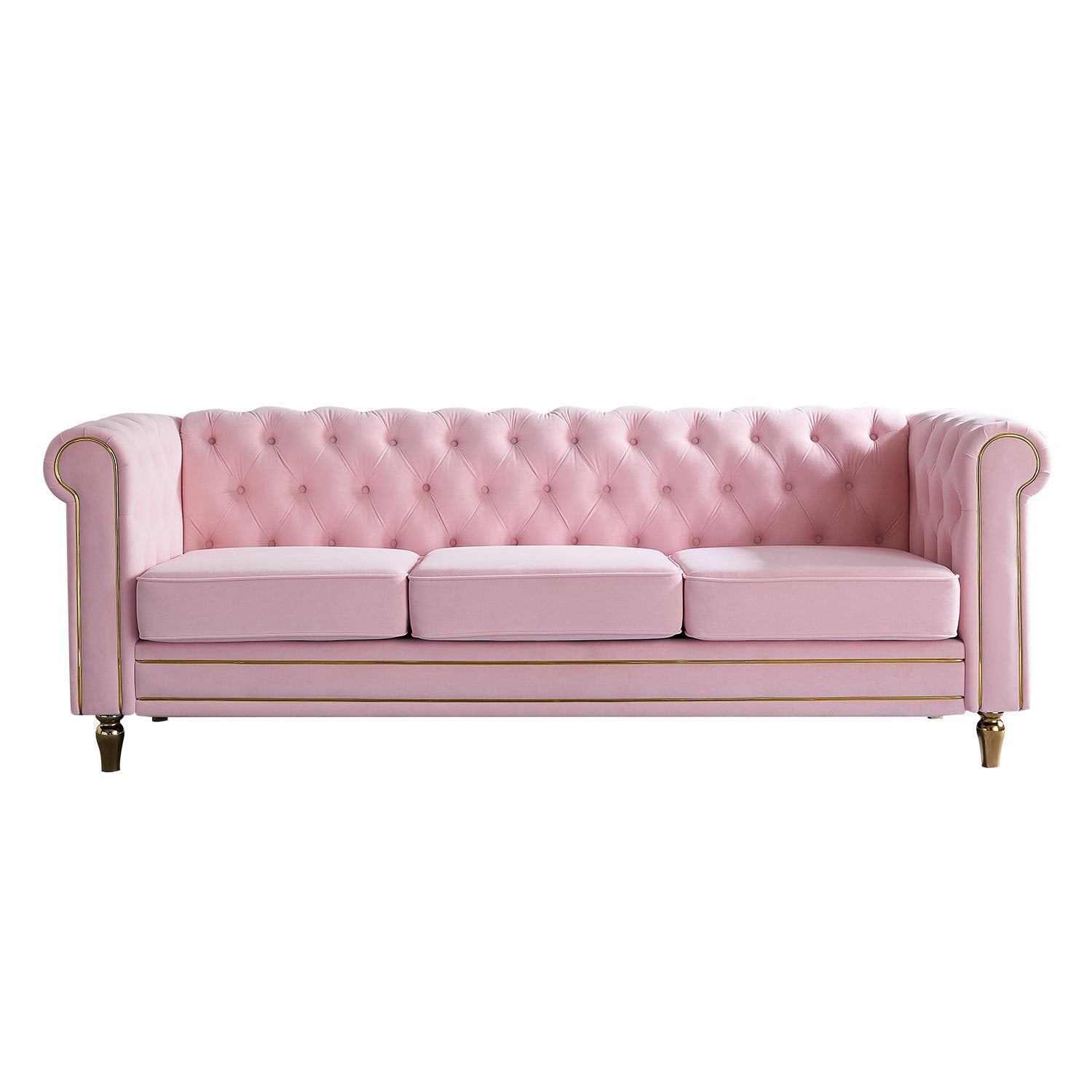 Chesterfield Velvet Sofa 84.65 Inch For Living Room Pink Color Pink Ve