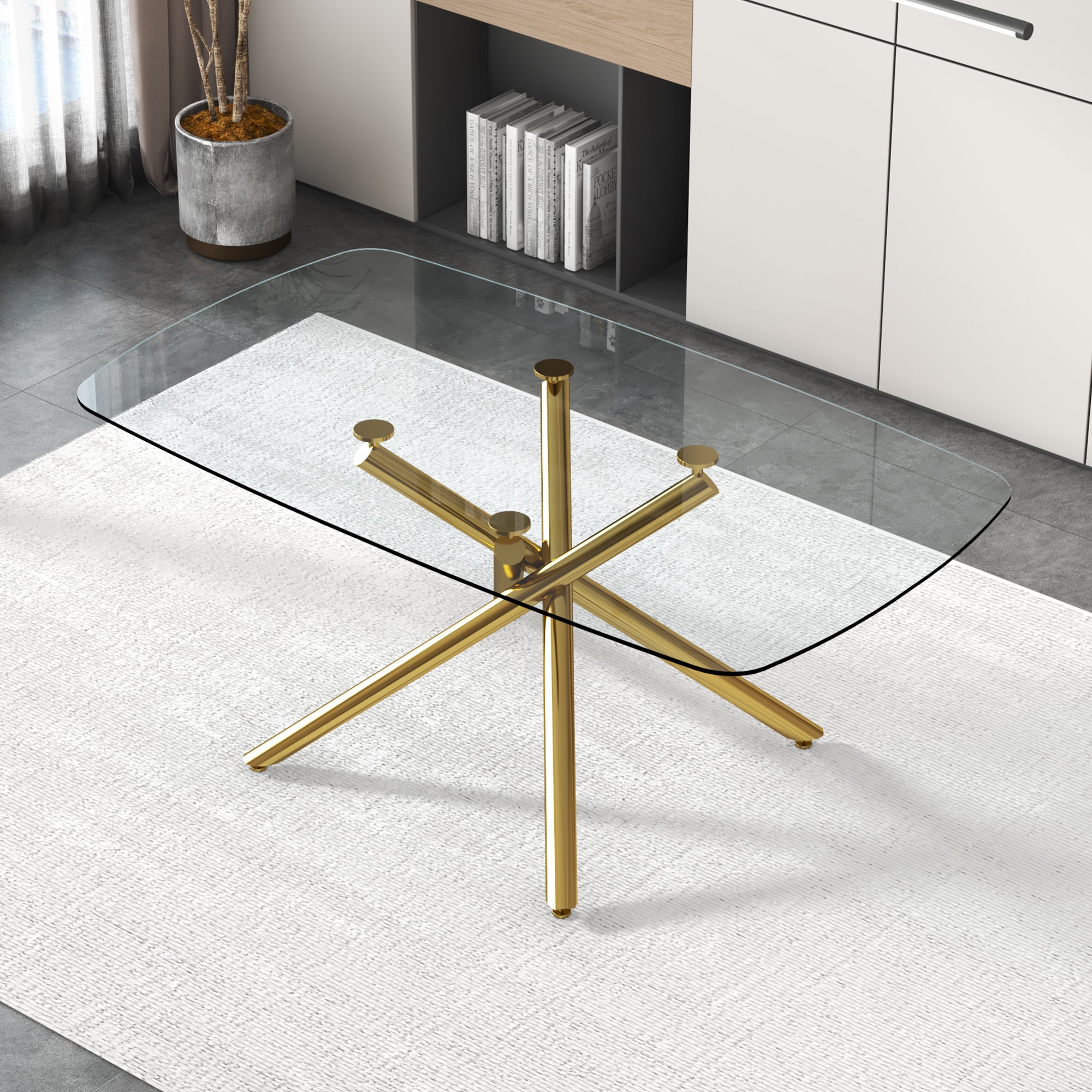 Large Modern Minimalist Rectangular Glass Dining Table With 0.39" Temp