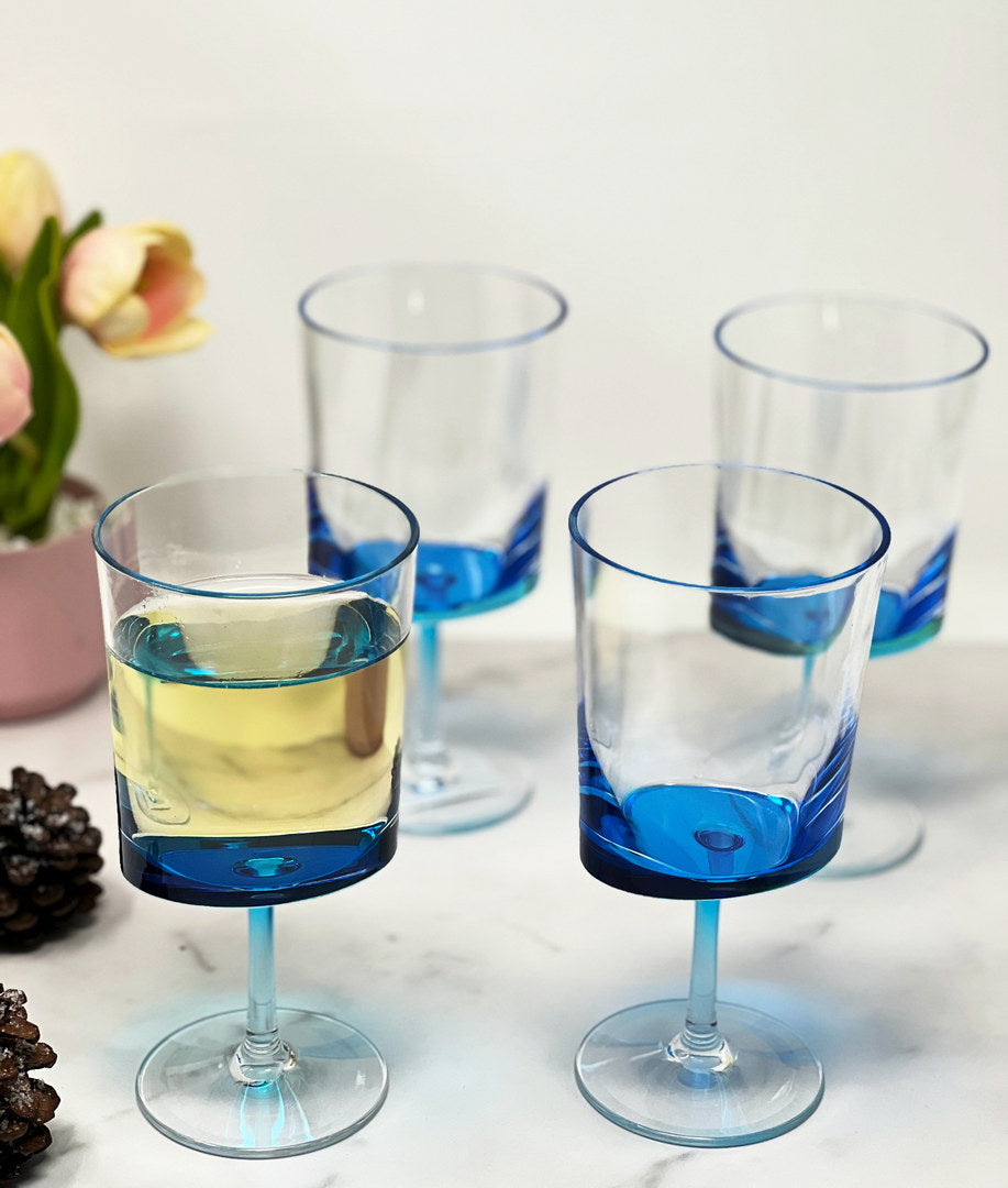 Oval Halo Plastic Wine Glasses Set Of 4 12Oz , Bpa Free Acrylic Wine Glass Set, Unbreakable Red Wine Glasses, White Wine Glasses Blue Acrylic