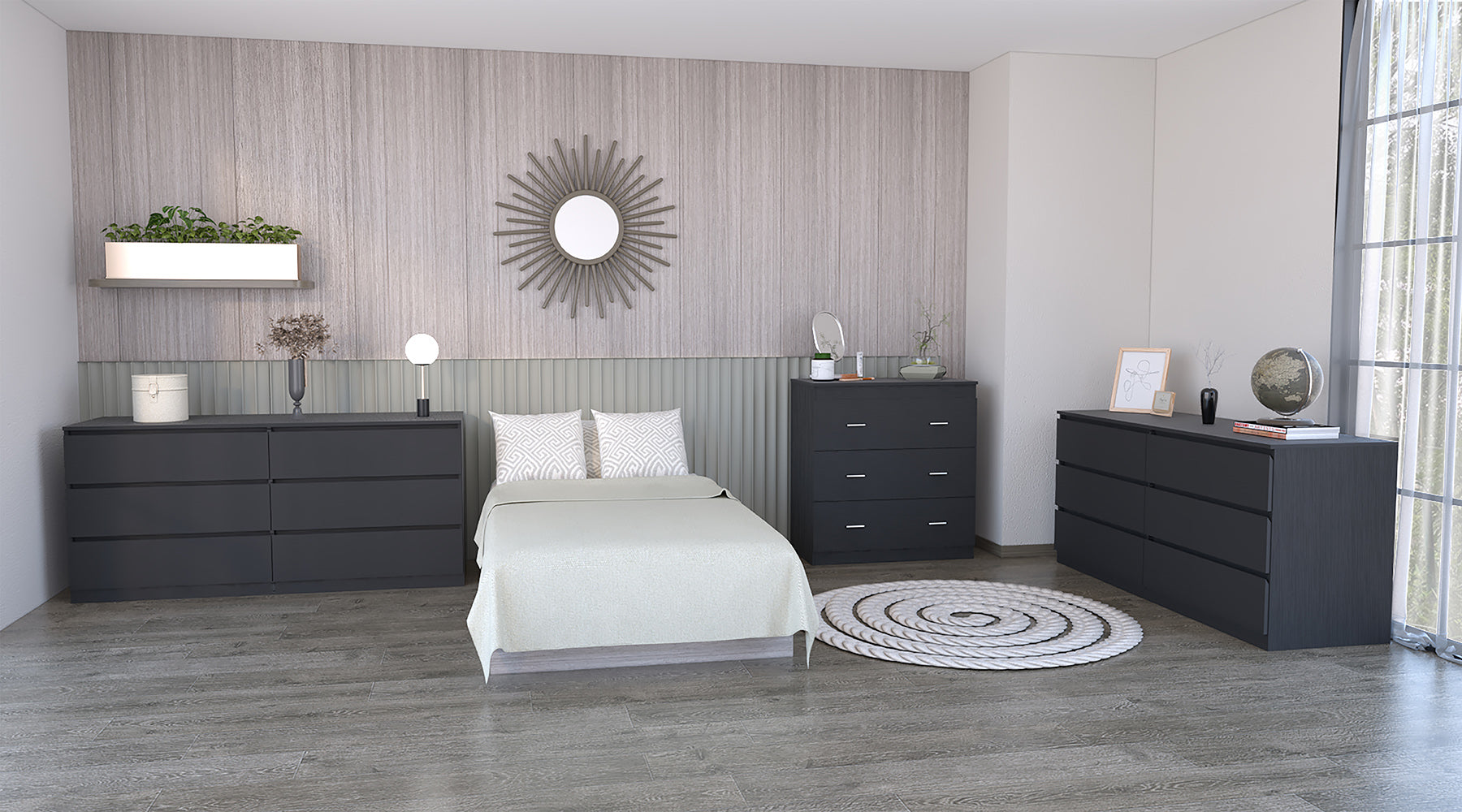 3 Piece Bedroom Set, 2 Cocora 6 Drawer Double Dressers Capri Three Dra