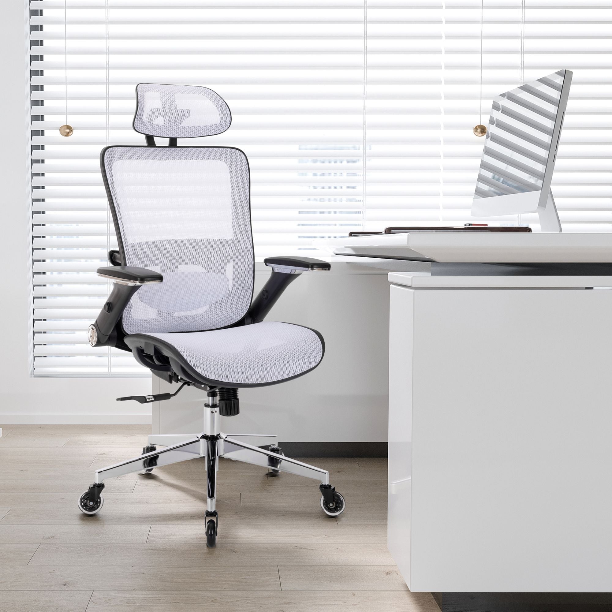 White Ergonomic Mesh Office Chair High Back Adjustable Headrest With white-ergonomic-mesh-office-chair-high-back-adjustable-headrest-with