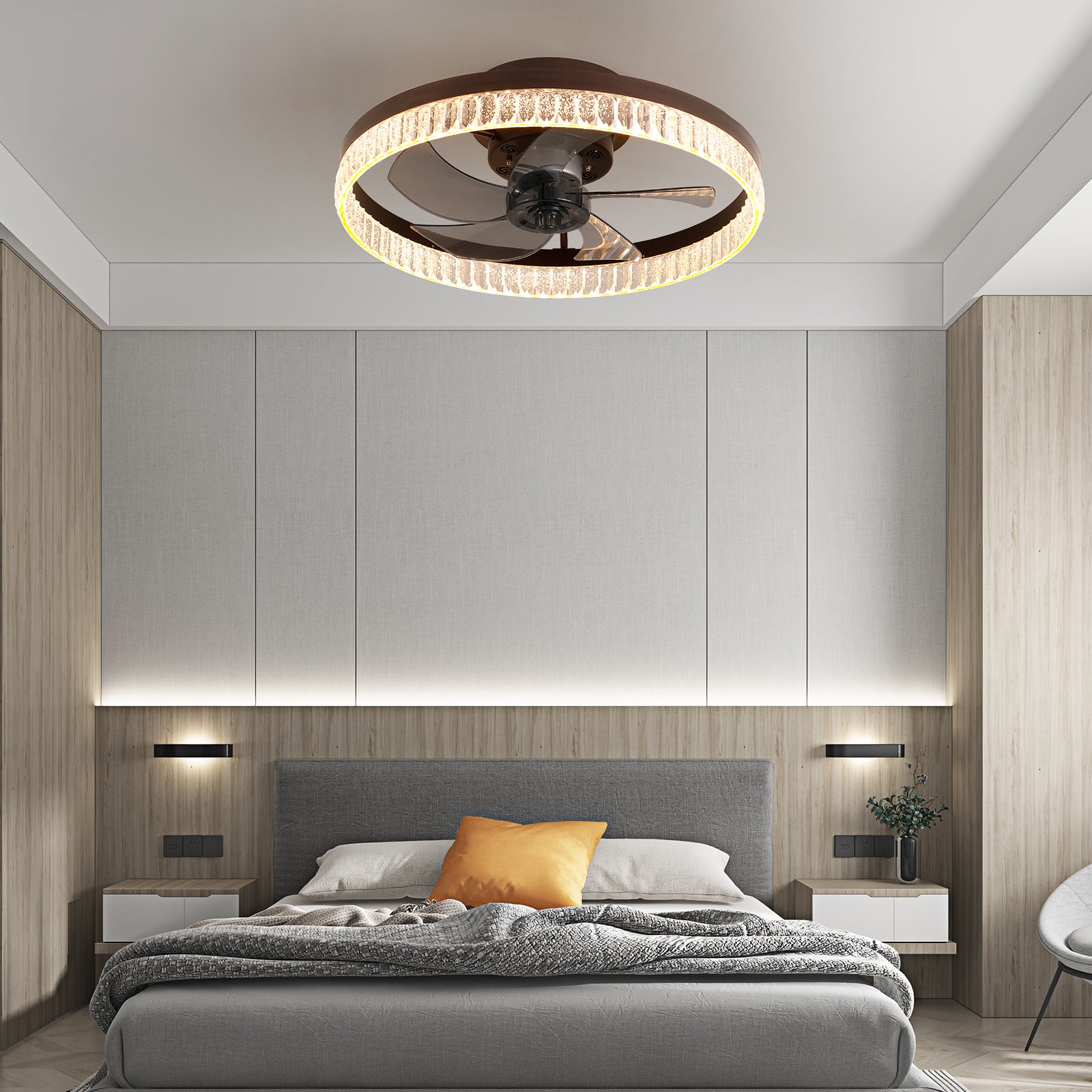Ceiling Fans With Lights, Minimalist Ring Led Chandelier Fan With Remo, image size:1600x1600