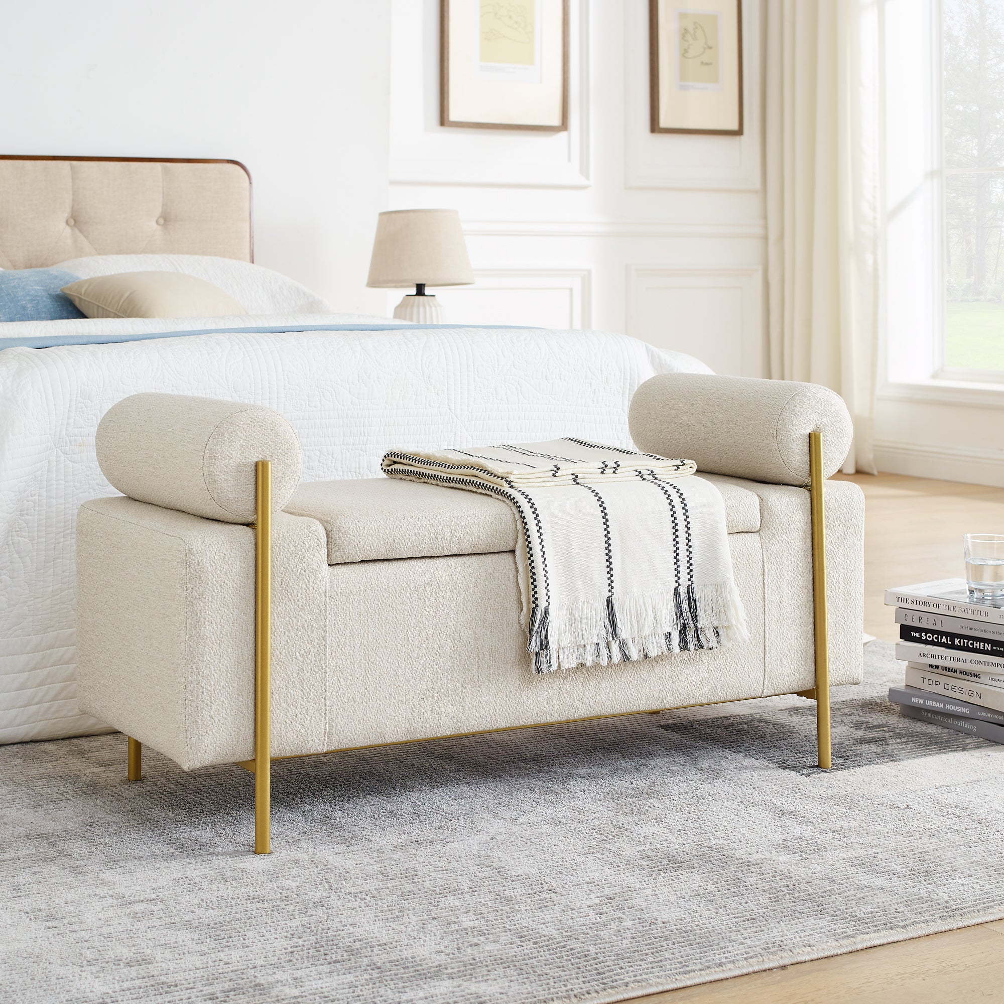 Upholstered Bench With Beige Bed Bench Elegant Upholstered