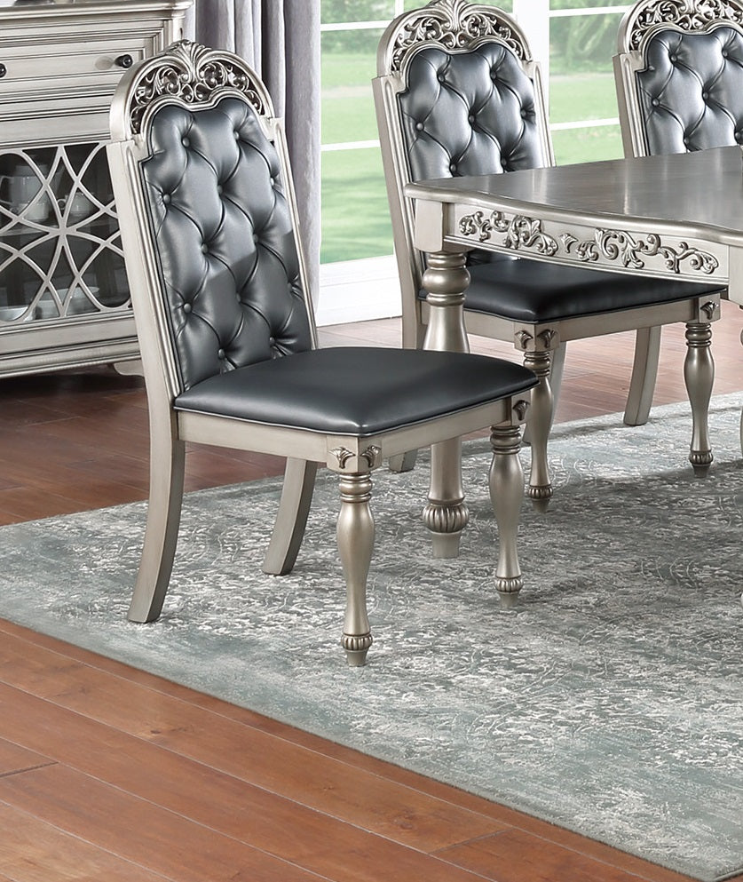 Majestic Formal Set Of Side Chairs Grey Silver Finish Rubberwood Din