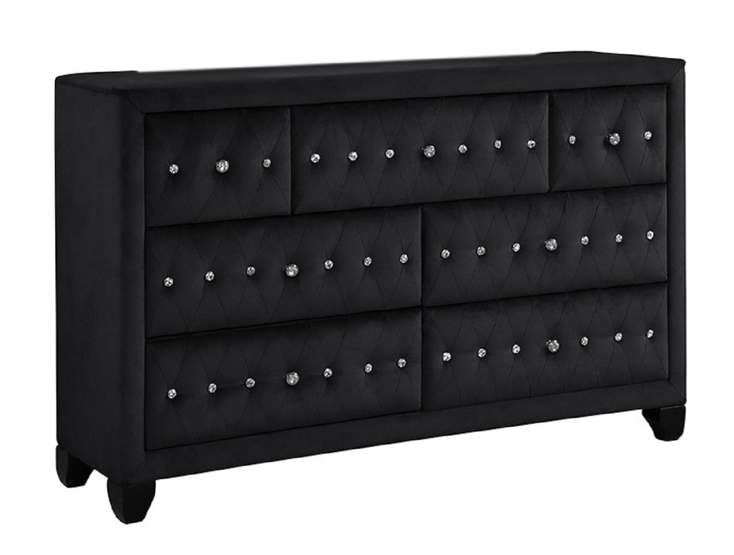 Sophia Modern Style Crystal Tufted Upholstery 7 Drawer Dresser Finishe