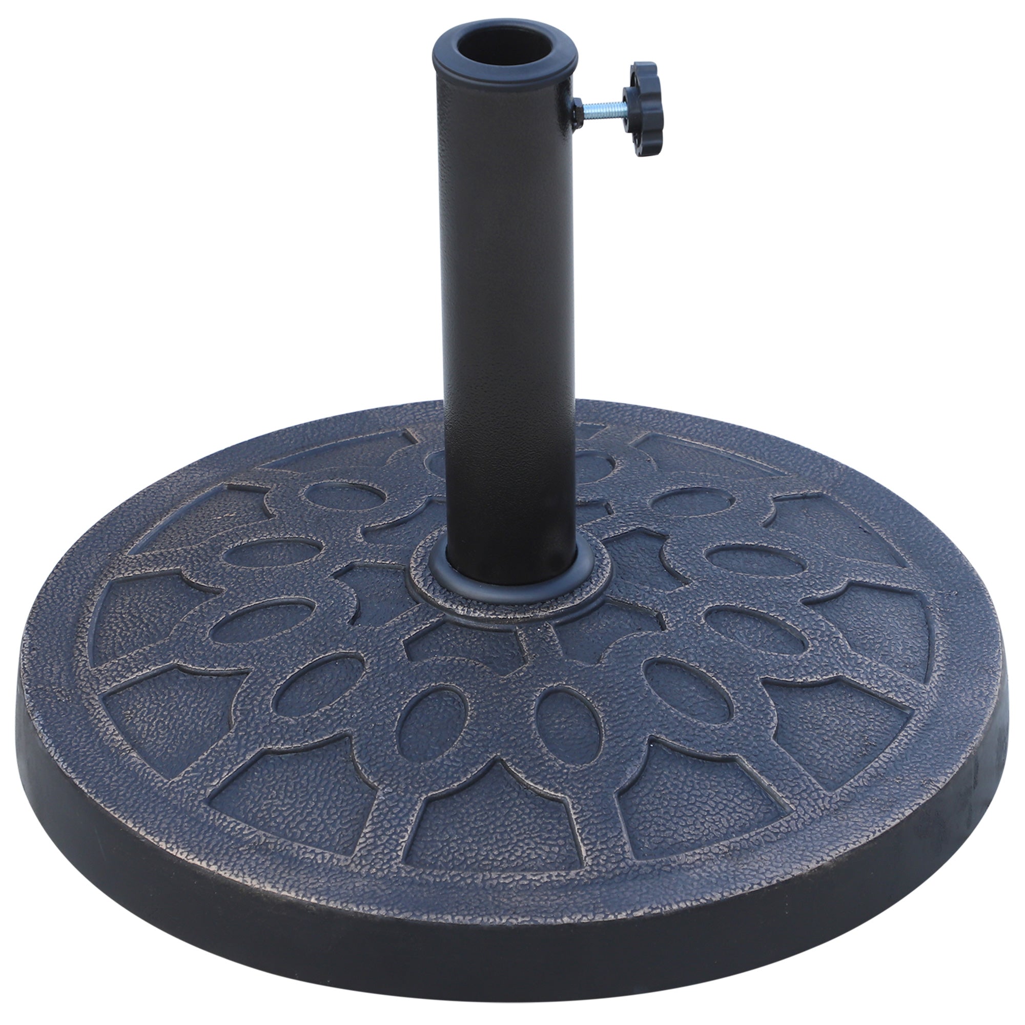 18" 26 Lbs Round Resin Umbrella Base Stand Market Parasol Holder With Beautiful Decorative Pattern & Easy Setup, For 1.5", 1.89" Pole, For Lawn, Deck,