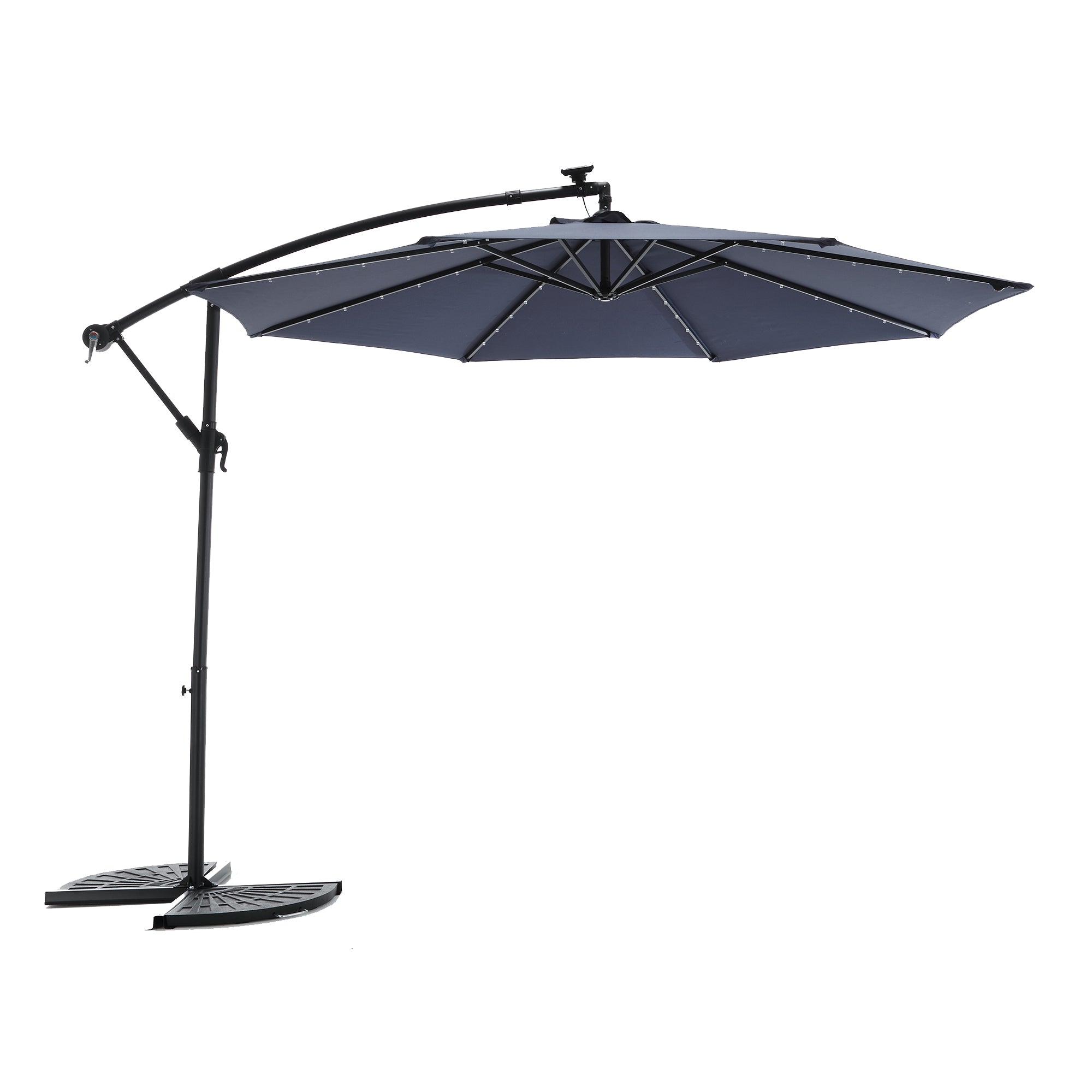 10Ft Solar Led Offset Hanging Market Patio Umbrella Navy Blue No Navy