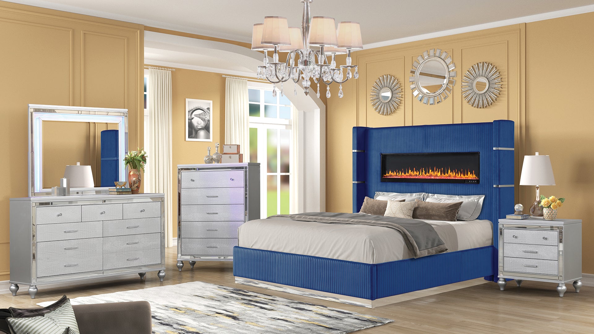 Modern Style Upholstery Queen 5 Piece Includes: Queen Size Bed, Nights