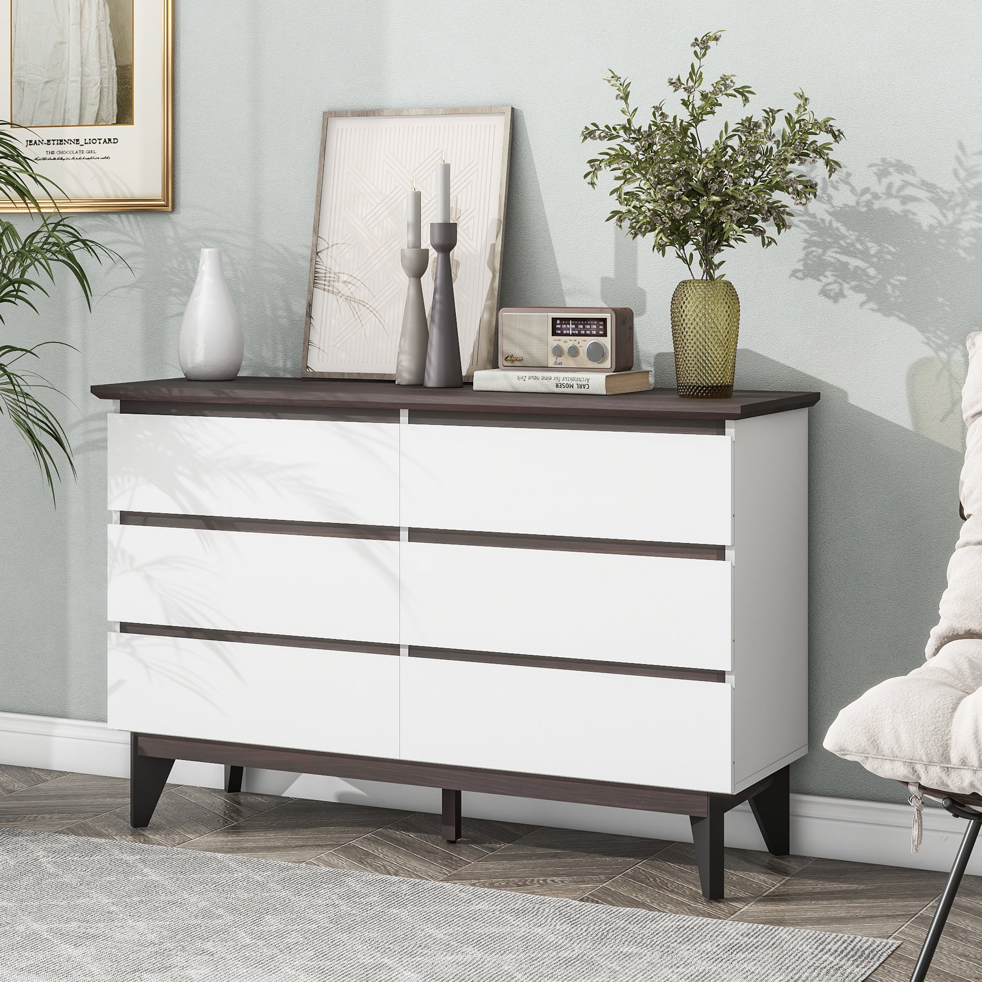 6 Drawer Double Dresser With Wide Drawers,White Dresser For Bedroom, W