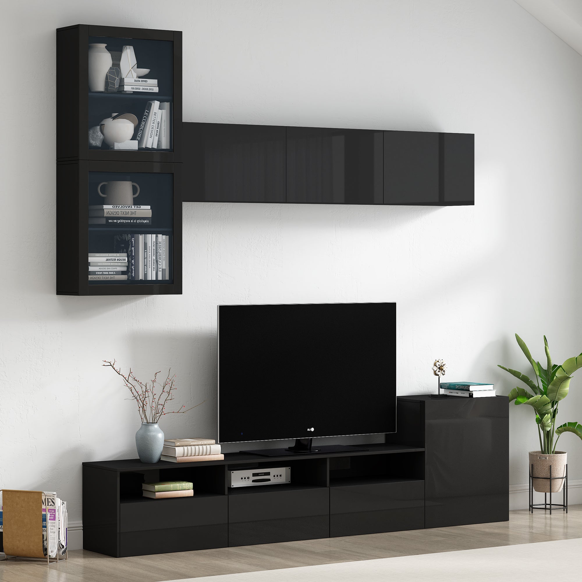 High Gloss Tv Stand With Large Storage Space, Media Console For Tvs Up