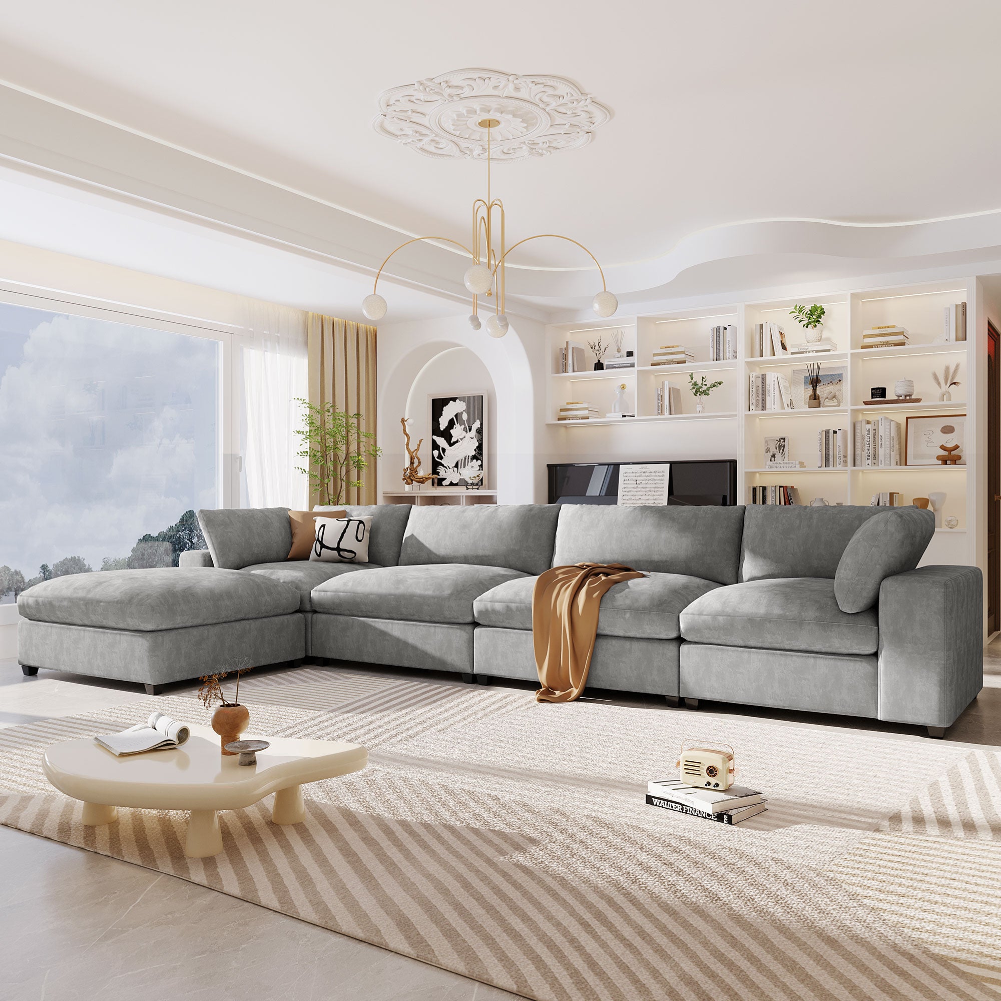 Upholstered Oversize Modular Sofa With Removable Ottoman,Sectional Sof