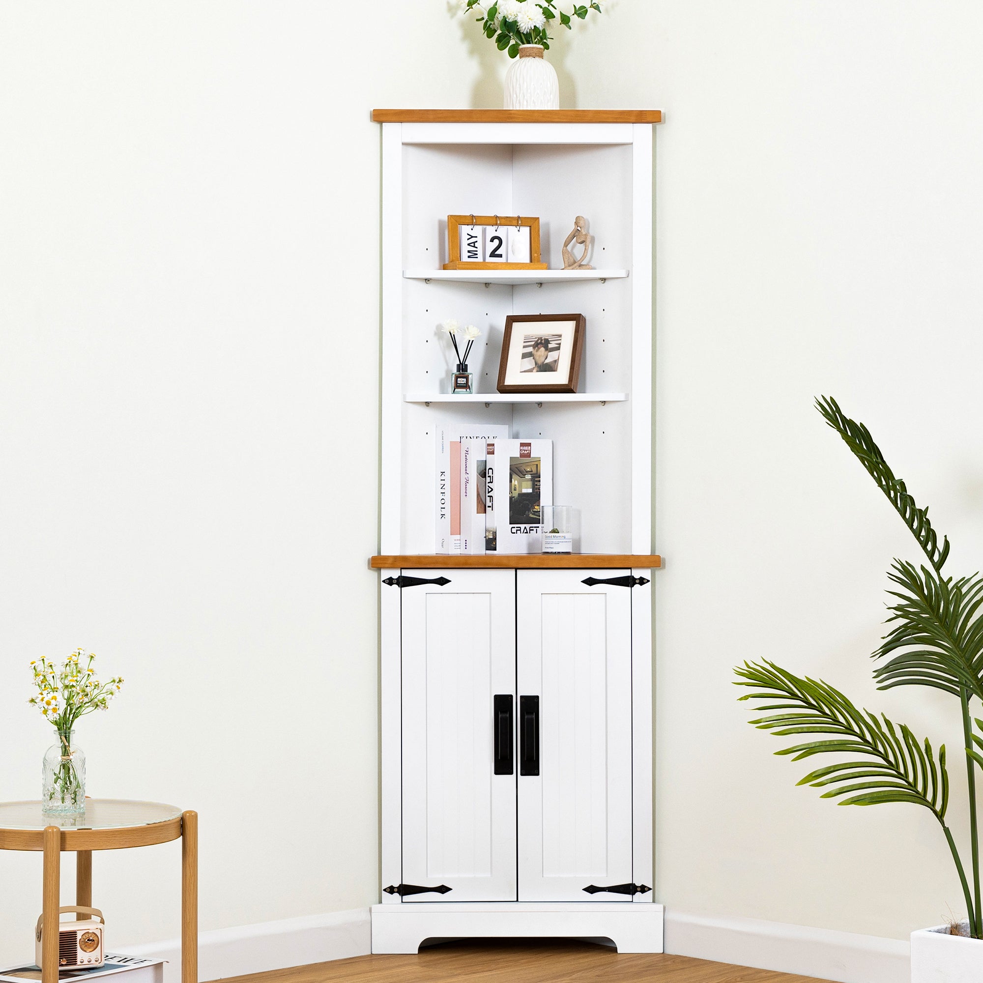 Corner Cabinet Dresser Cabinet Barcabinet Corner Bathroom Cabinet With 2 Doors And 3 Tier Shelves Free Standing Corner Storage Cabinet For Bathroom,