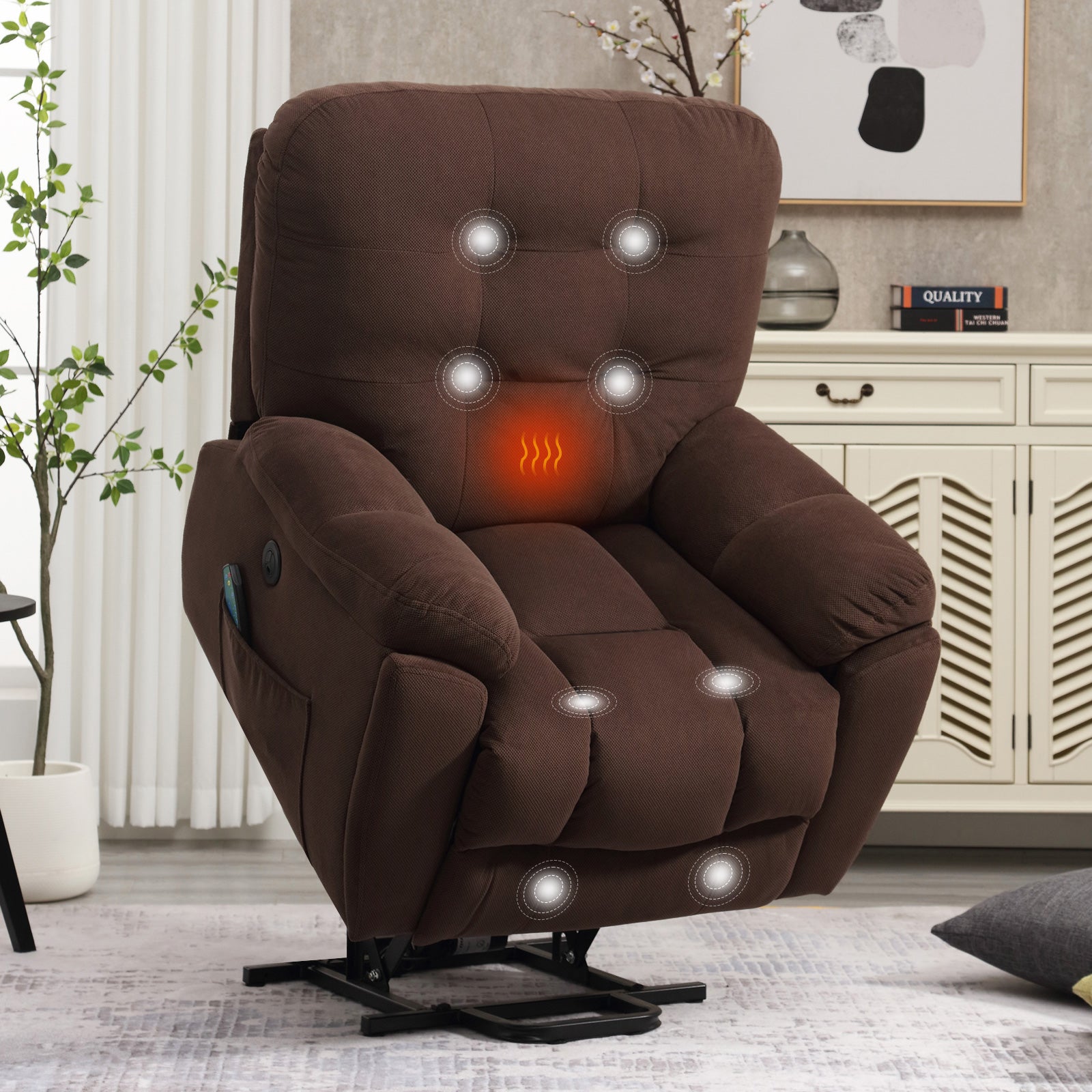 Power Lift Chair With Vibration Massage And Heating Functionrecliner Chair  With Usb Charge Port And 2 Hidden Cup Holders Brownness A B C Brown Power  