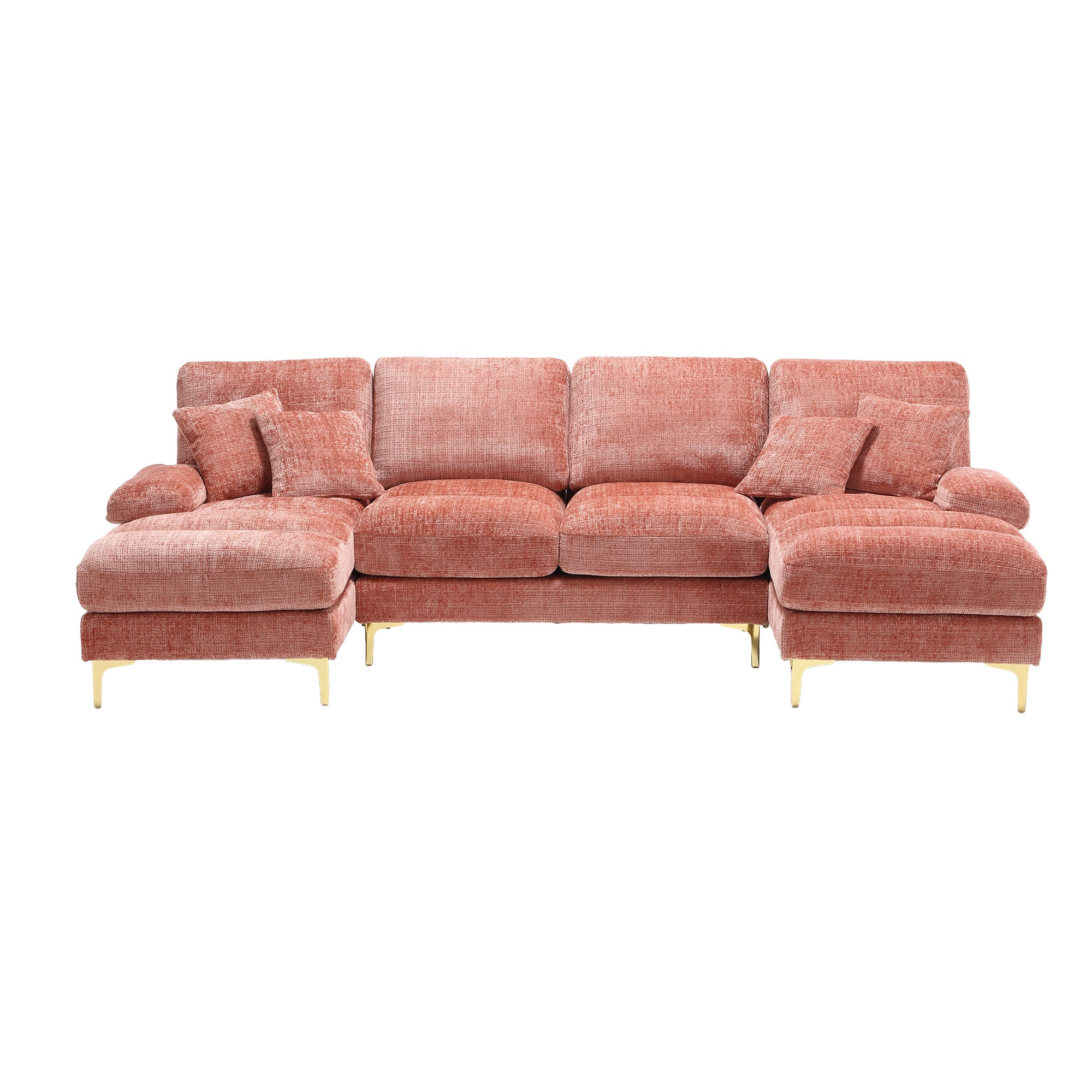 United Modern Large Chenille Fabric U Shape Sectional Sofa Pink Chenil
