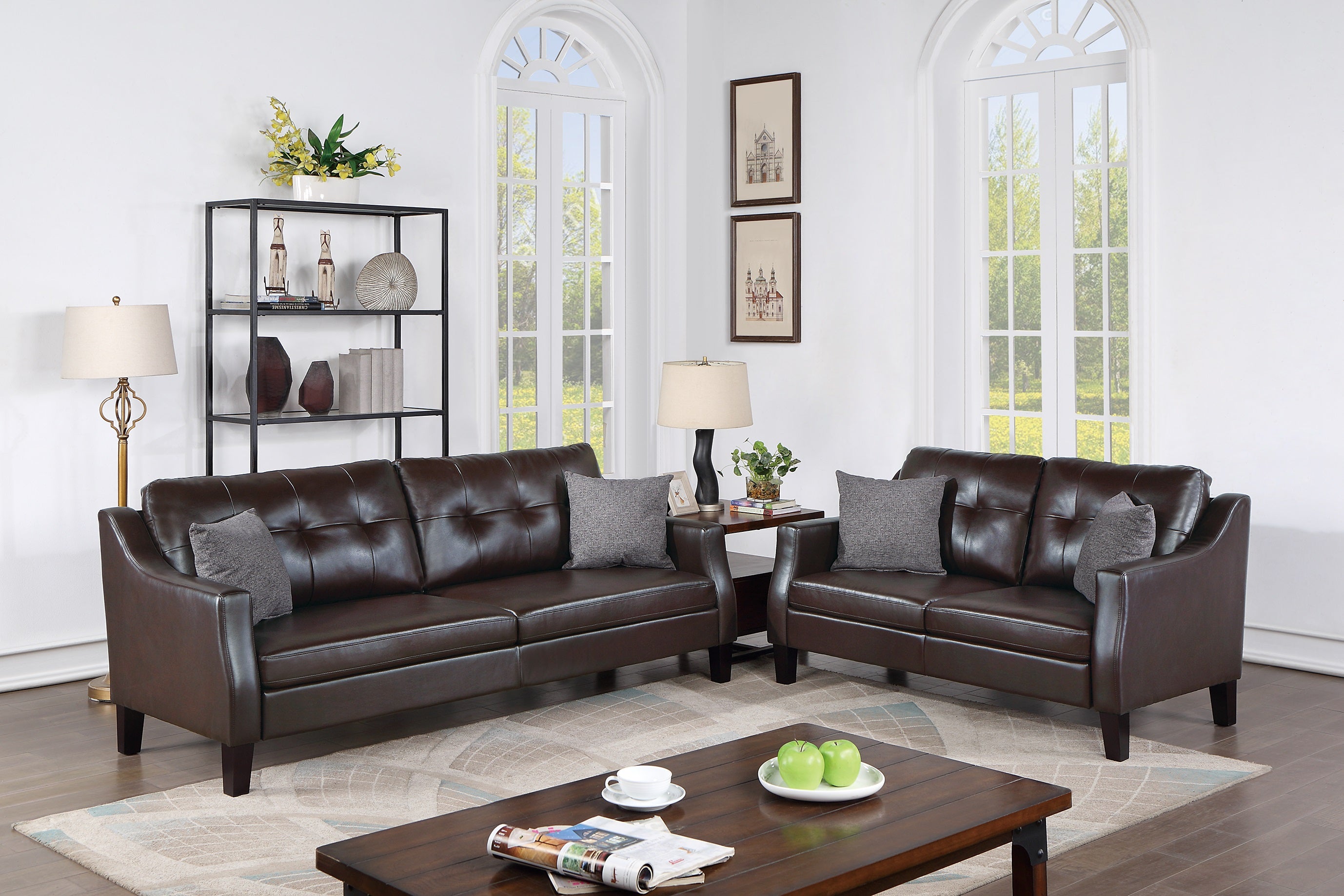 Contemporary Living Room Furniture 2 Pcs Sofa Set Dark Brown Gelcouch