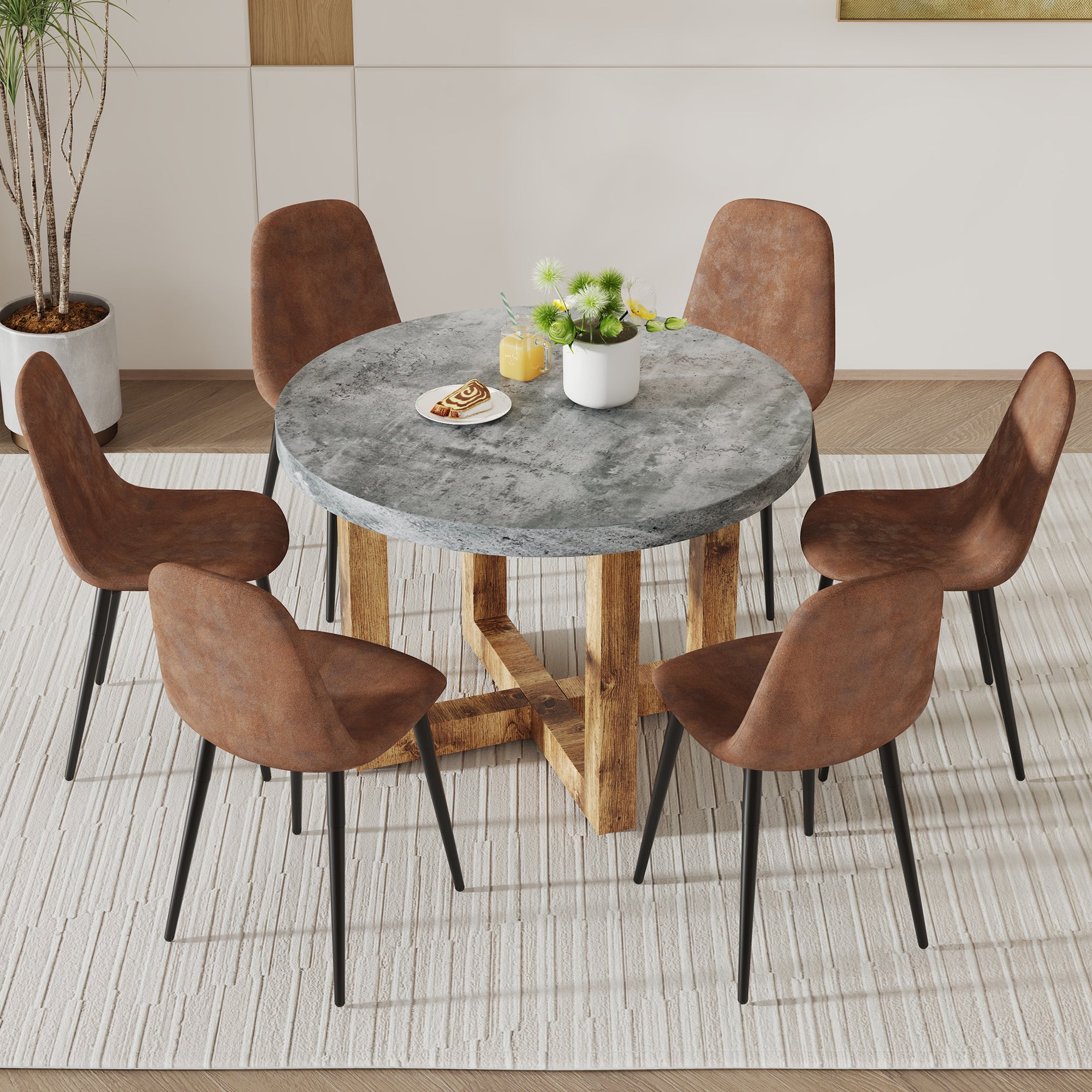 A Modern And Practical Circular Dining Table. Made Of Mdf Tabletop And