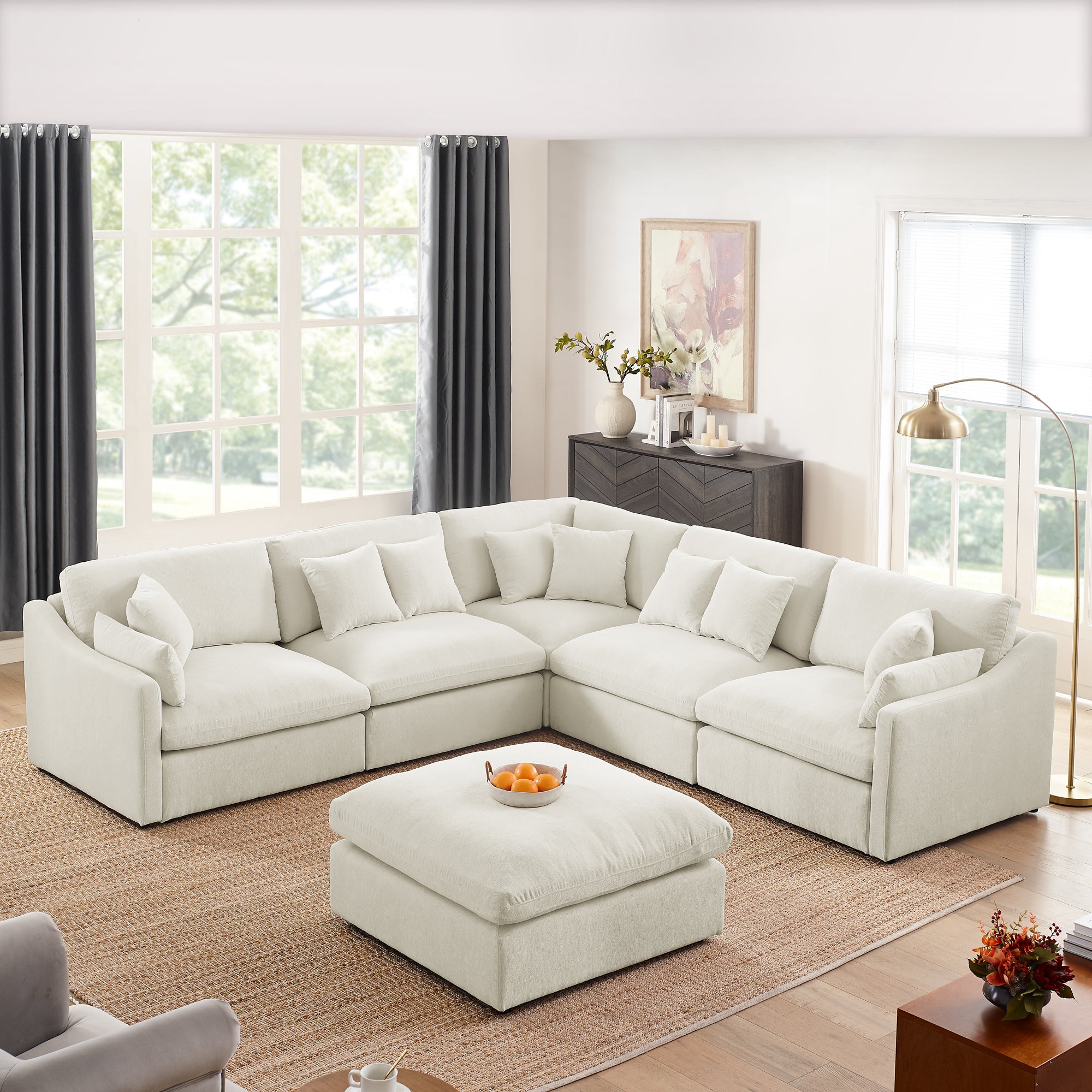 Seats Modular L Shaped Sectional Sofa With Ottoman,10 Pillows, Overs