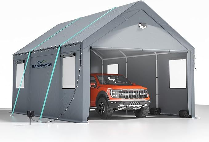 garage car tent Sannwsg 12 * 20 Heavy Duty Carport Canopy Extra Large Portable Car Ten
