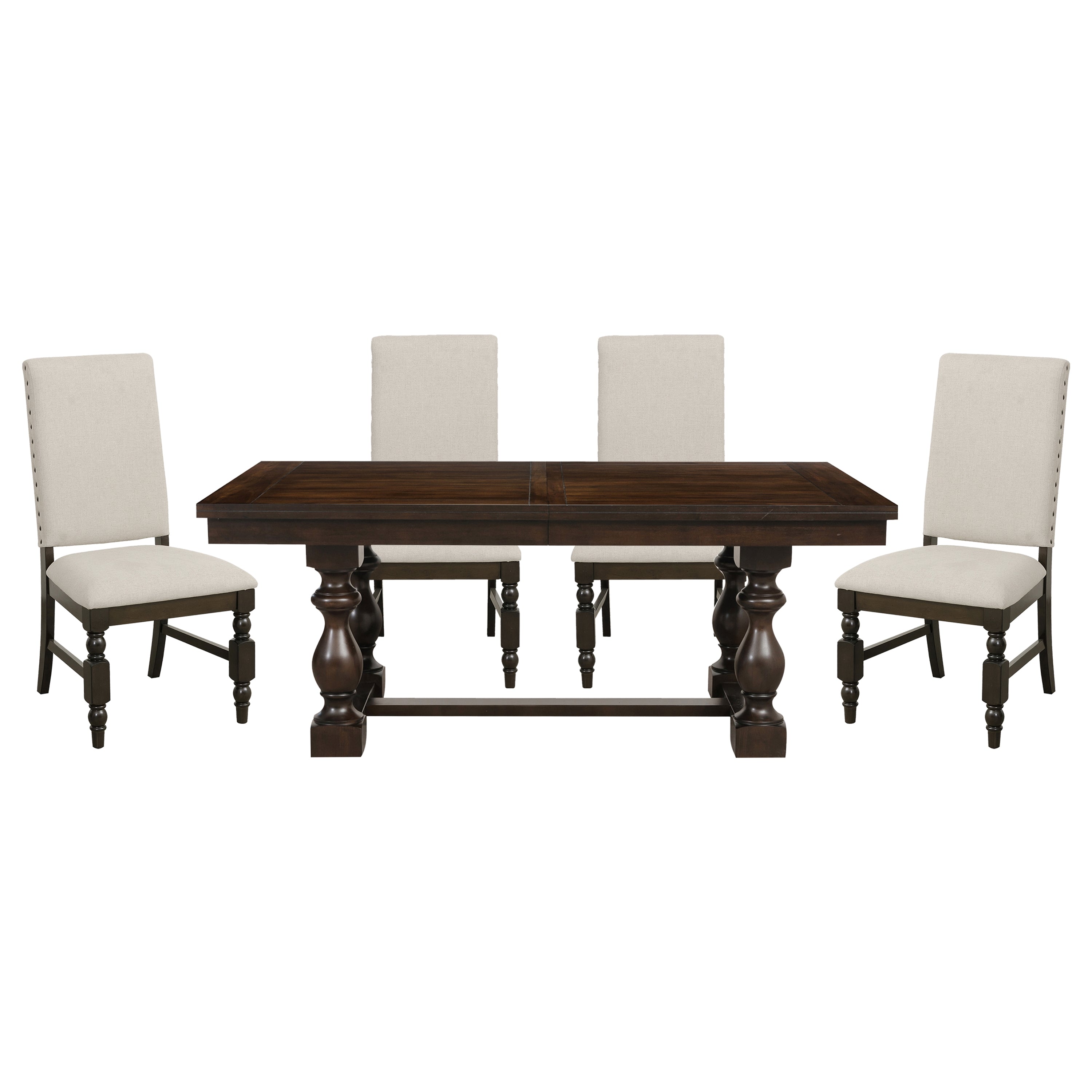 Modern 5Pc Dining Set Extendable Table And 4 Side Chairs Cream Upholst