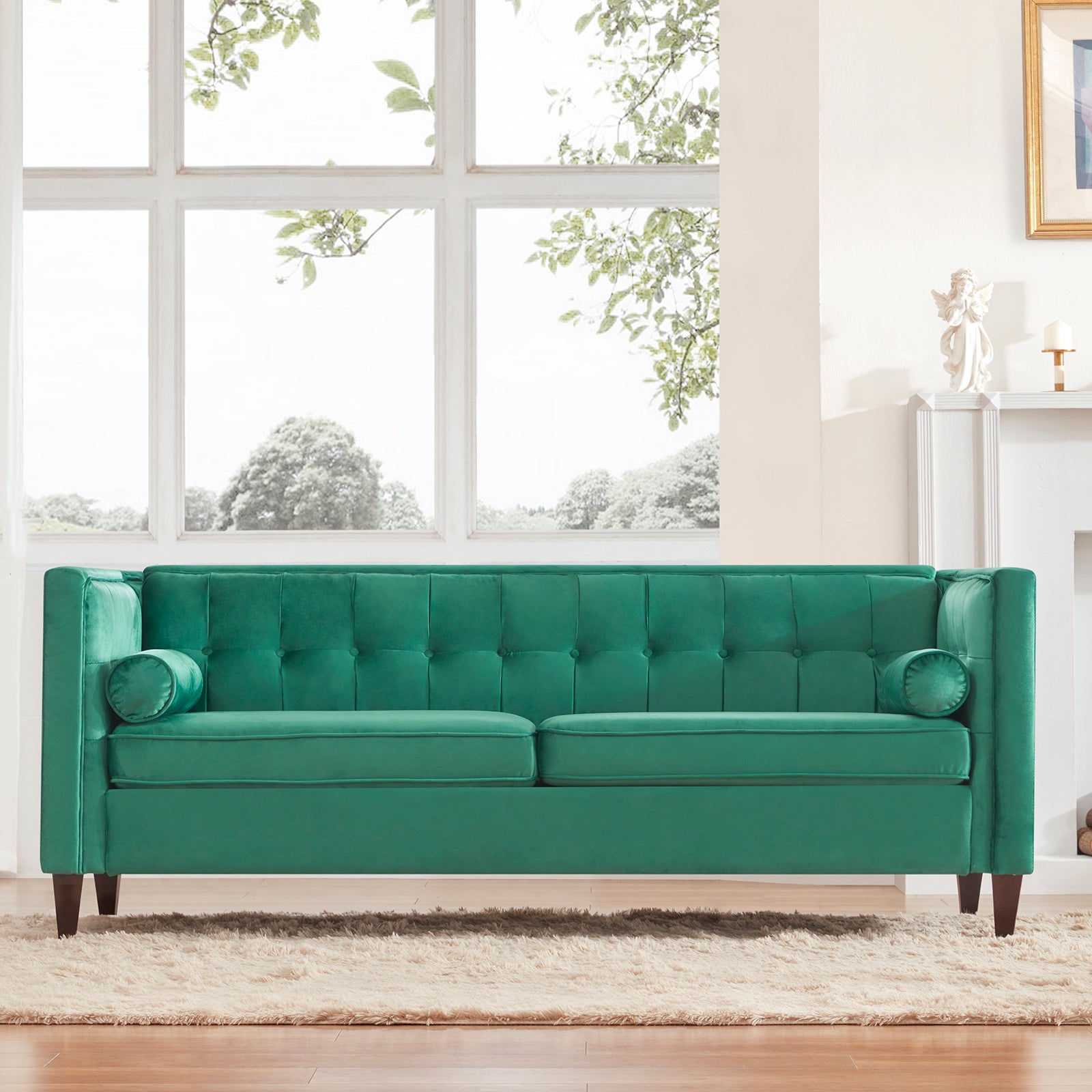 78'' Mid Century Velvet Sofa, Couch Furniture With Bolster Pillows, Bu