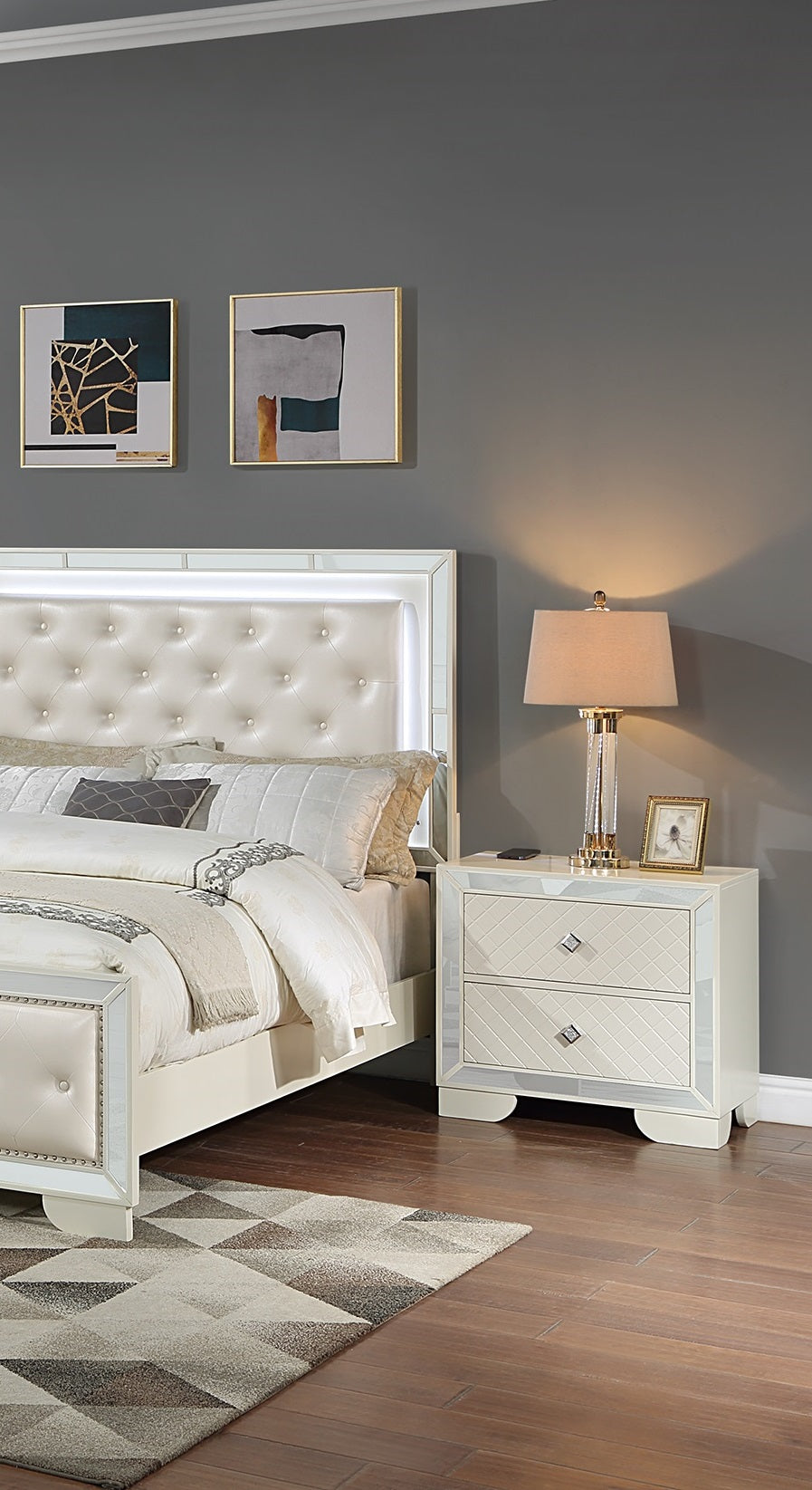 Classic Luxury Look Cream 1Pc Nightstand Wooden Bedside Table 2X Drawers W Mirror Glass Panel Bedroom Furniture Cream 2 Drawers Bedroom Bedside Classic Luxury Look Cream 1Pc Nightstand Wooden Bedside Table 2X Drawers W Mirror Glass Panel Bedroom Furniture Cream 2 Drawers Bedroom Bedside