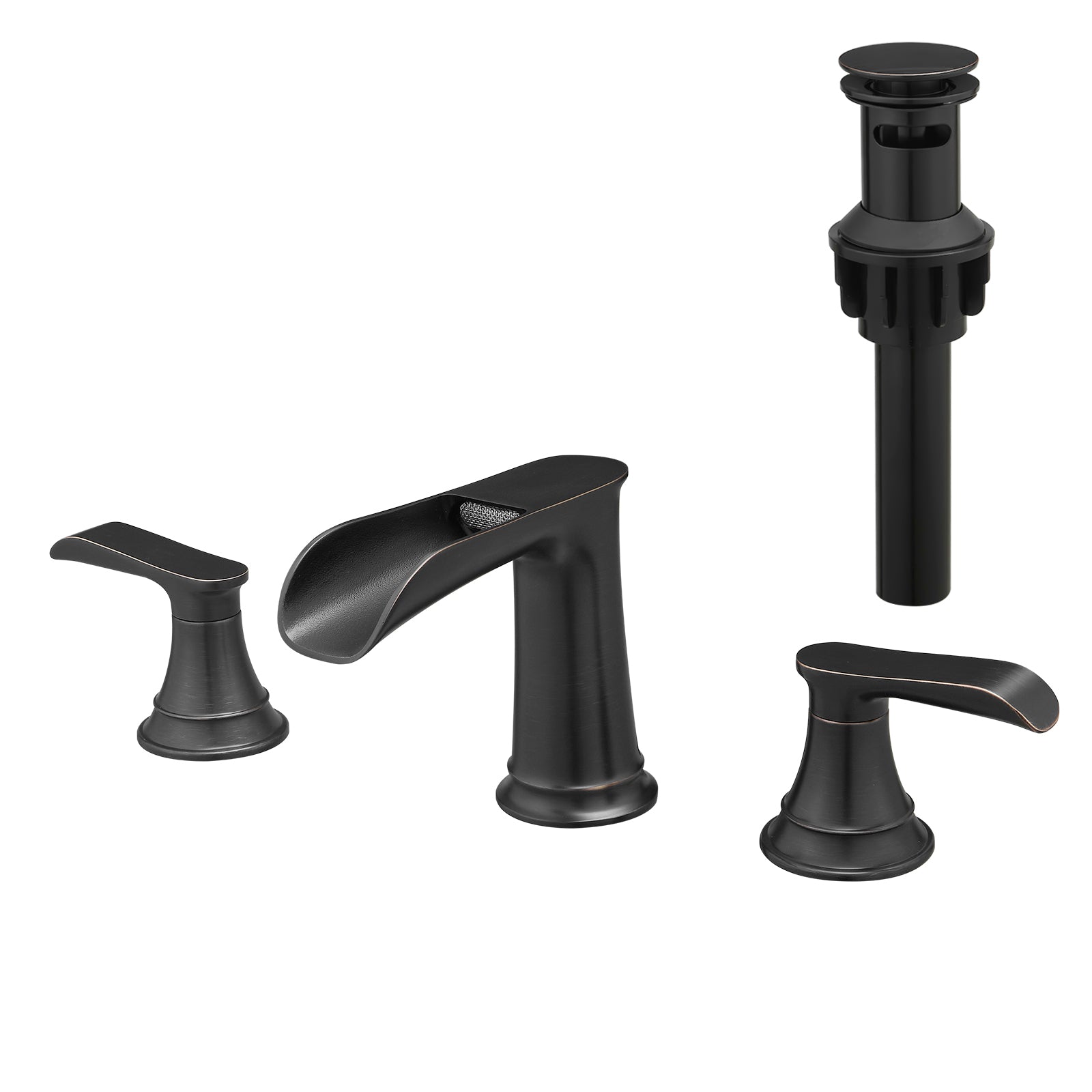 Waterfall Bathroom Faucet 3-Hole 8" Oil Rubbed Bronze - Widespread With Pop-Up Drain