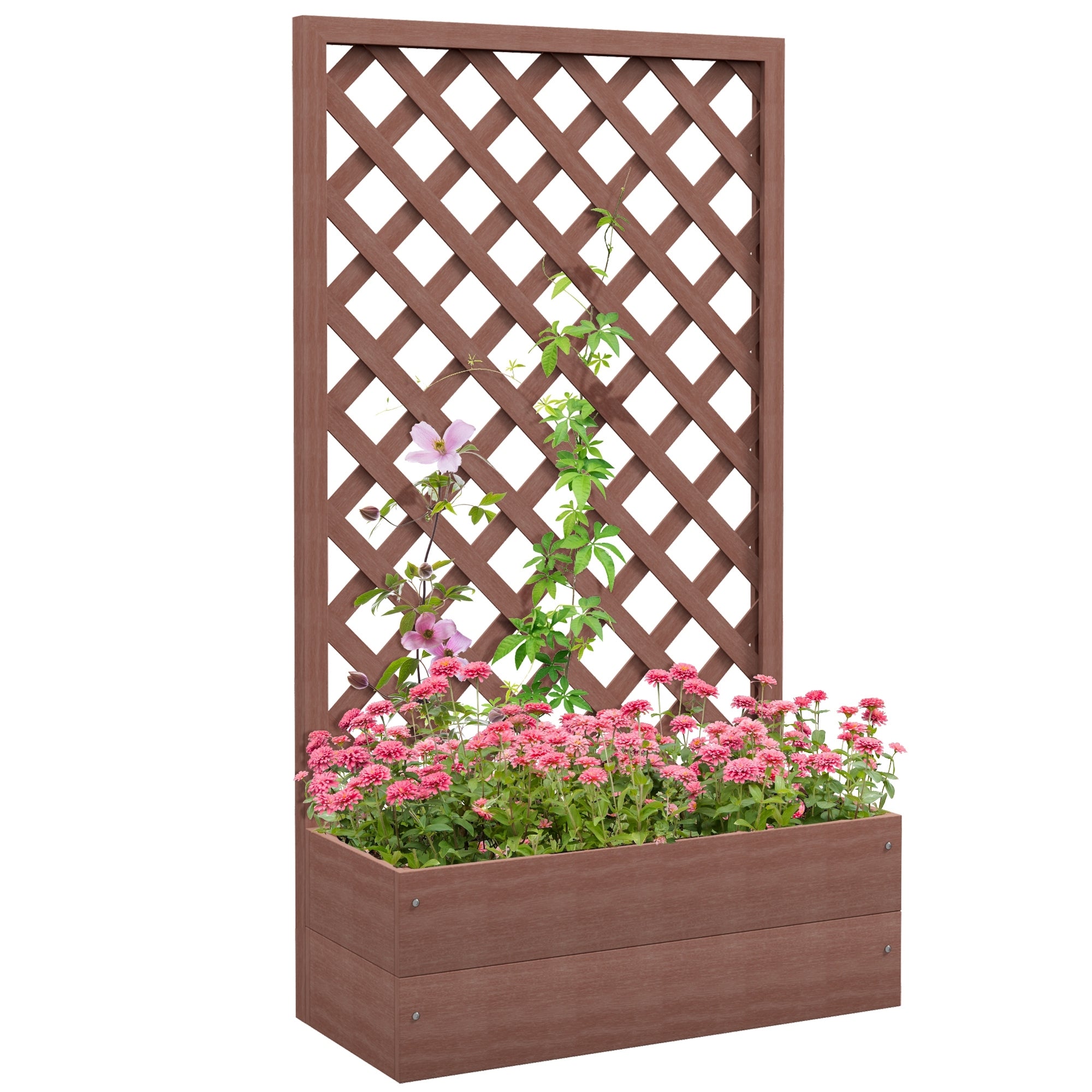 flower planter with trellis Outsunny Raised Garden Bed With Trellis Lattice, Wood Planter Box With Self Draining Gap, Freestanding Trellis Planter For Climbing Plants, Vines,