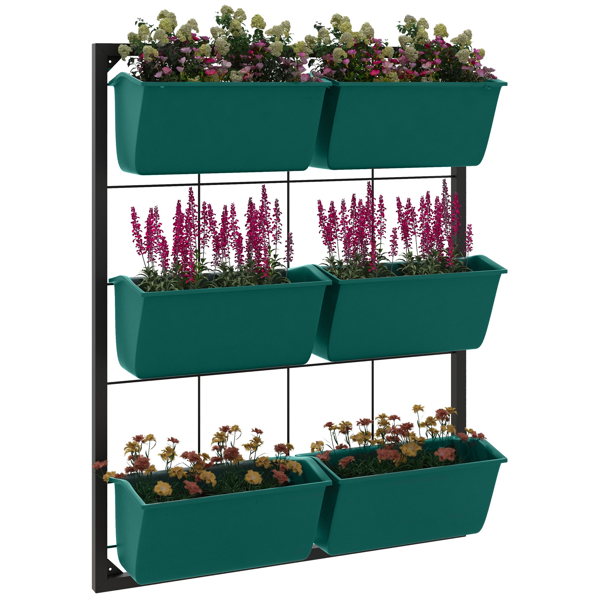 steel hanging plant holder Outsunny 3 Tier Wall Planter With 6 Pots For Indoor And Outdoor Use, Hanging Plant Holder, Self Draining Wall Mounted Planter For Vegetables, Flowers,