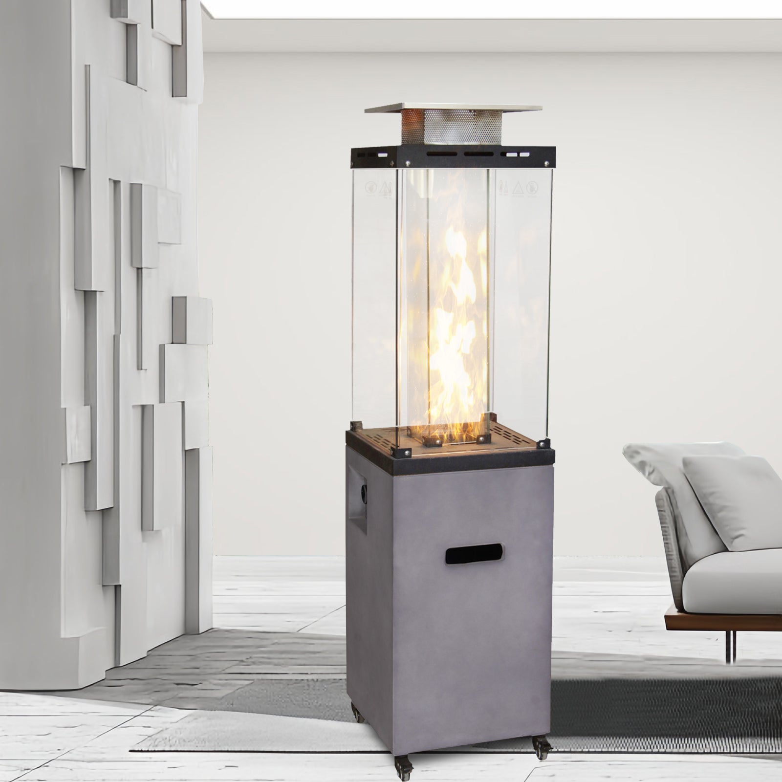16 Inch X 61 Inch Height Outdoor Propane Gas Fire Heater With Tempered