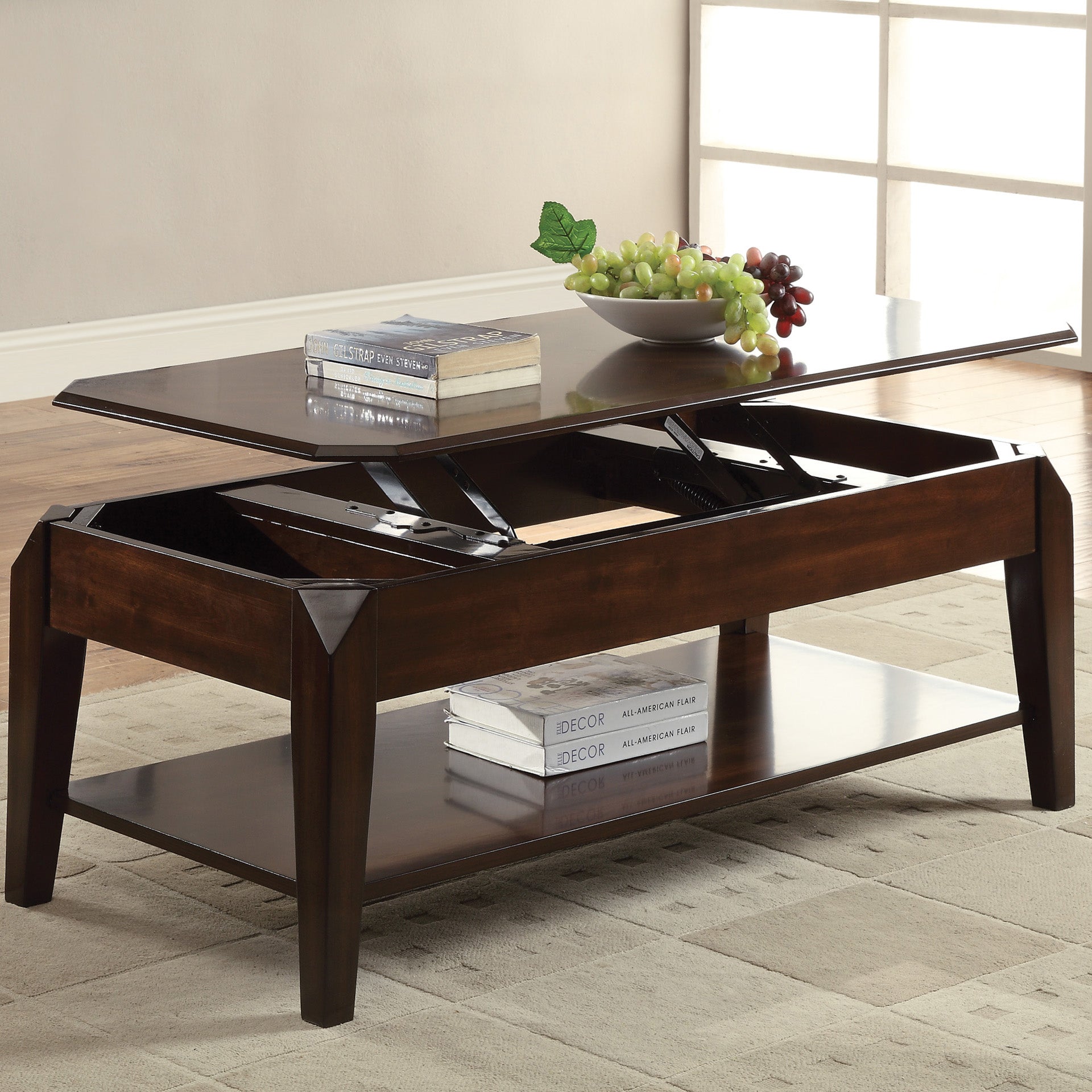 Bradford Rectangular Wood Lift Top Coffee Table Walnut