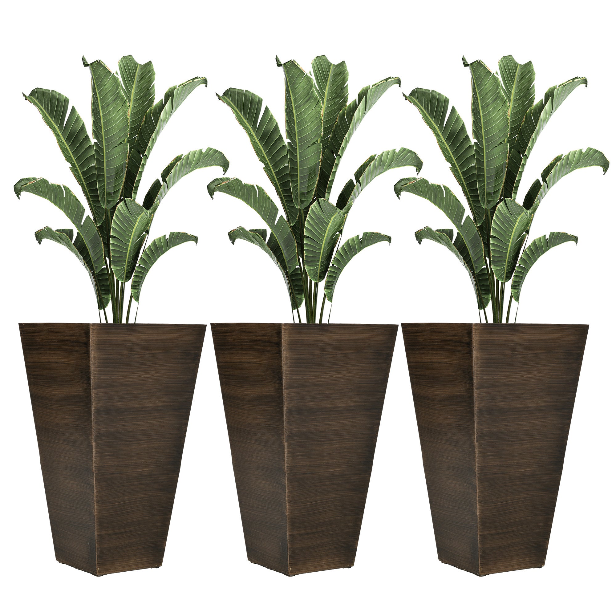 large indoor plant pots for trees Outsunny 28" Tall Outdoor Planters, Set Of 3 Large Taper Planters With Drainage Holes And Plug, Faux Wood Plastic Flower Pots For Outdoor, Indoor,