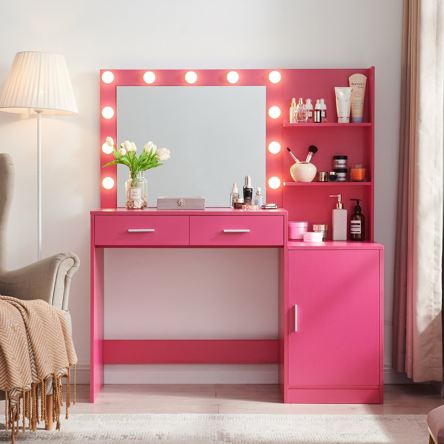Vanity Desk With Mirror And Lights, 46.4In Dressing Table With 2 Large Drawer&Large Vertical Organizer, 3 Level Dresser & 3 Lighting Modes Adjustable Vanity Desk With Mirror And Lights, 46.4In Dressing Table With 2 Large Drawer&Large Vertical Organizer, 3 Level Dresser & 3 Lighting Modes Adjustable